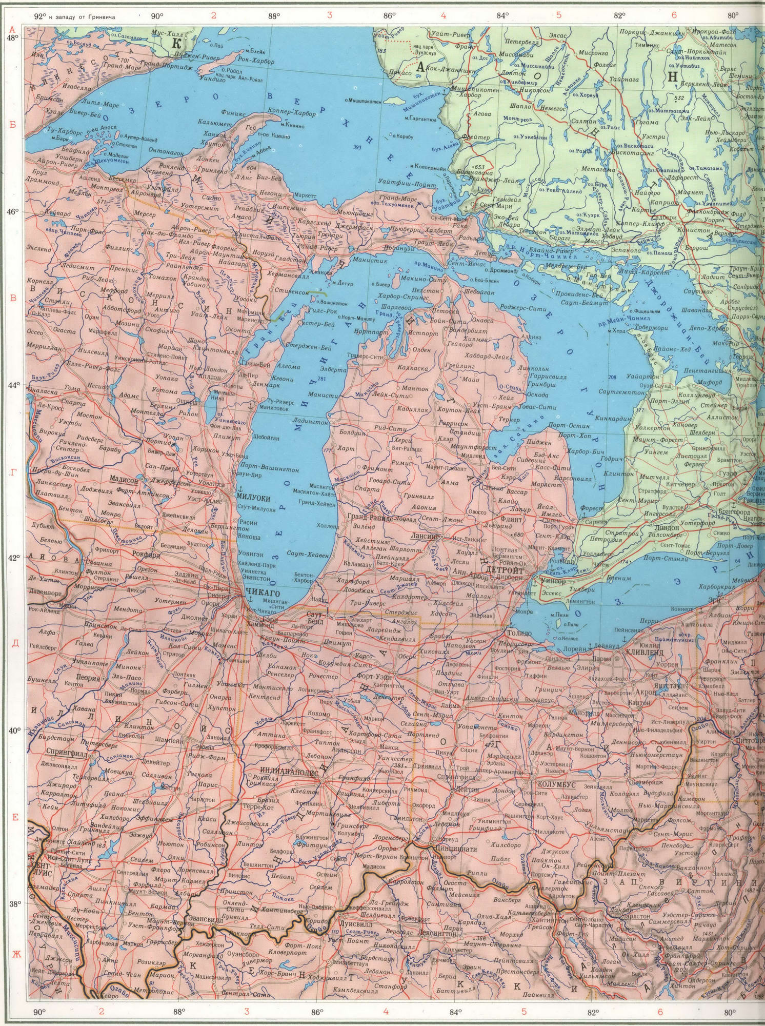 Великие озёра Северной Америки карта