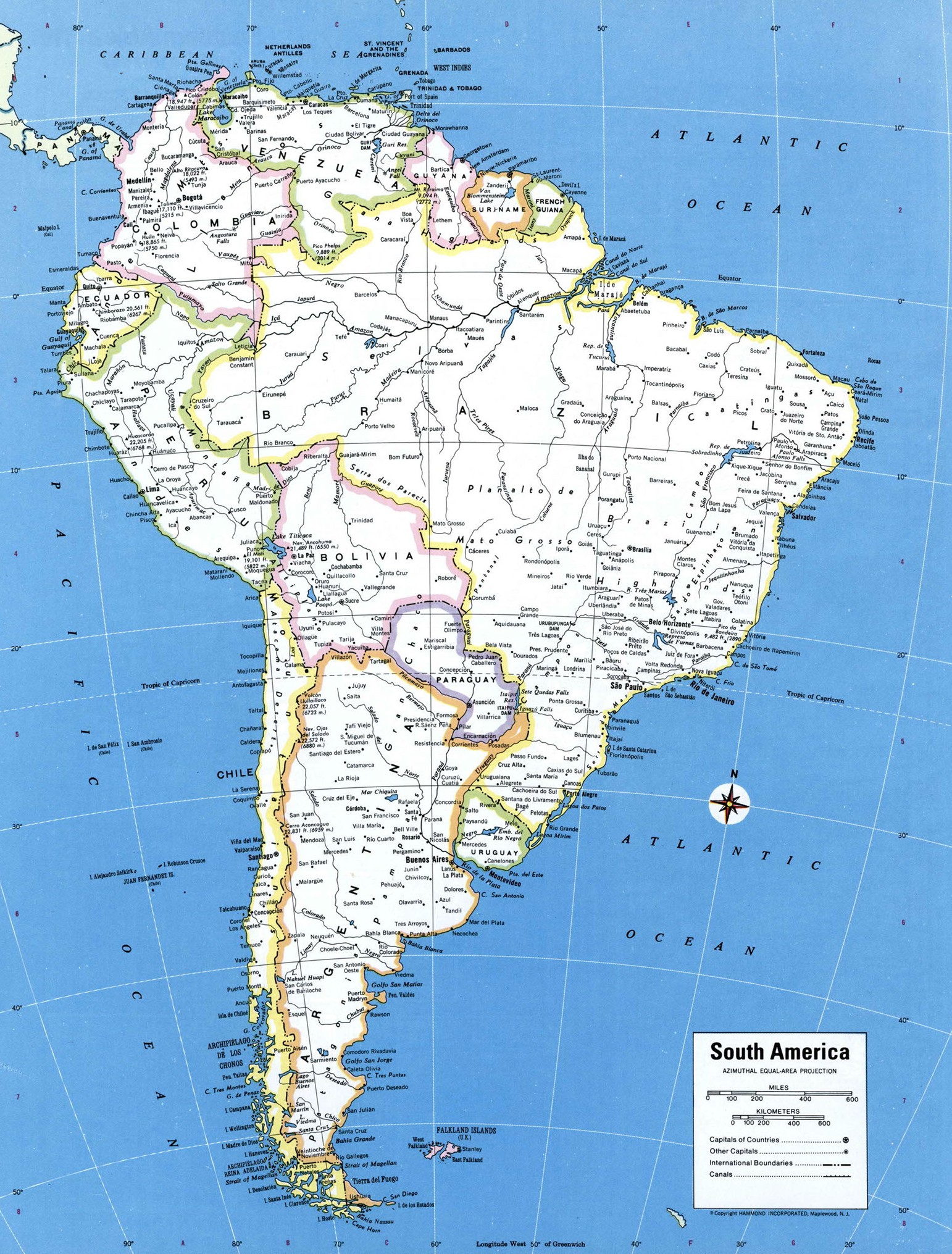 Южная Америка карта страны и столицы