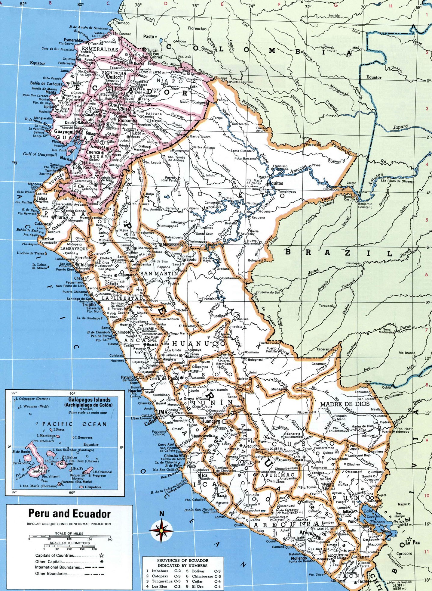 Карта Эквадора и Перу подробная