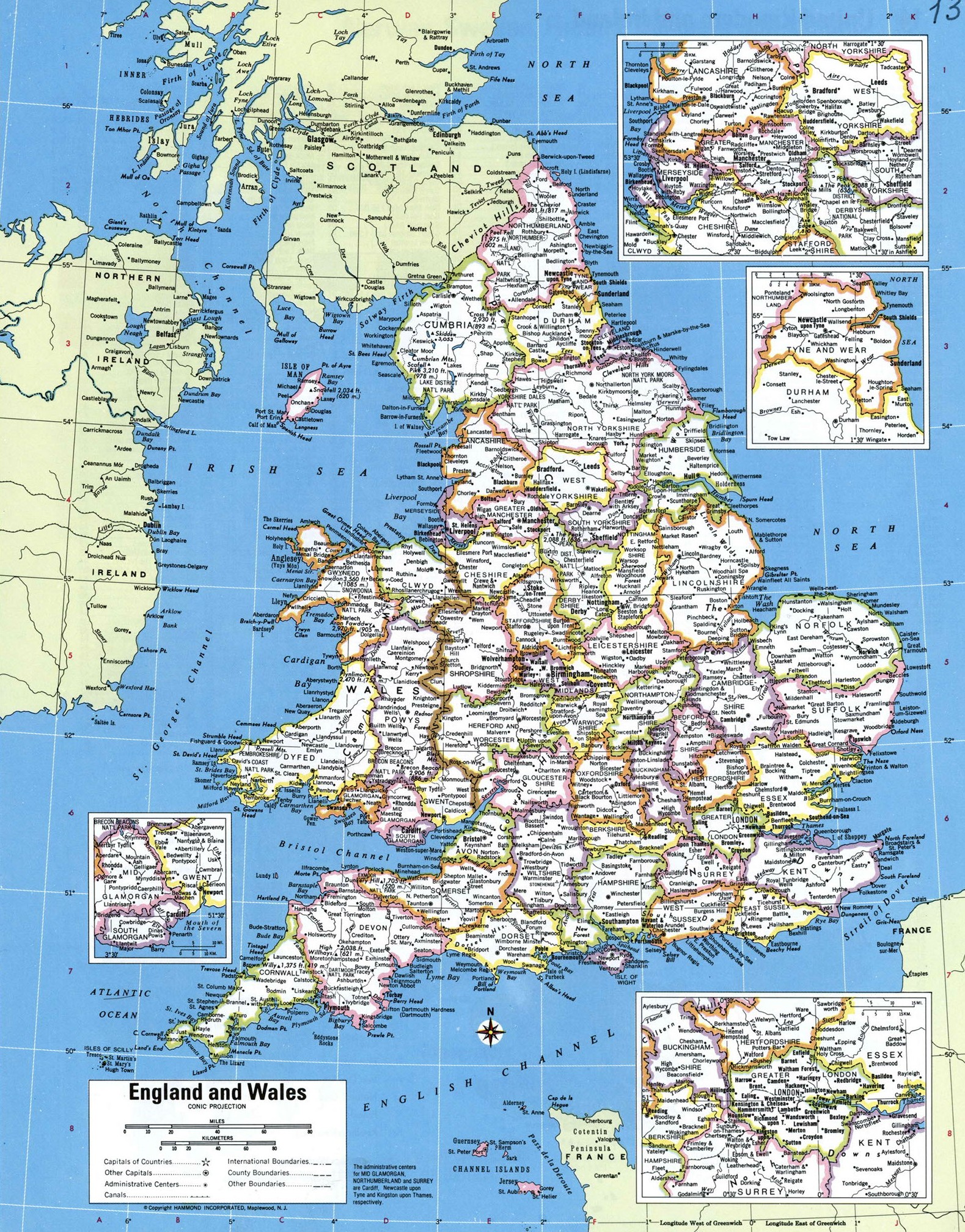 Англия и Уэльс административная карта