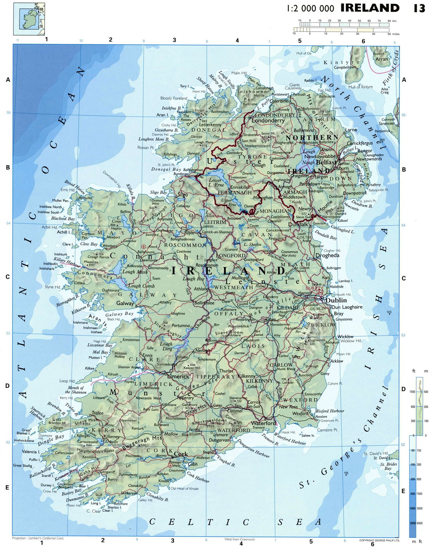Физическая карта Ирландии