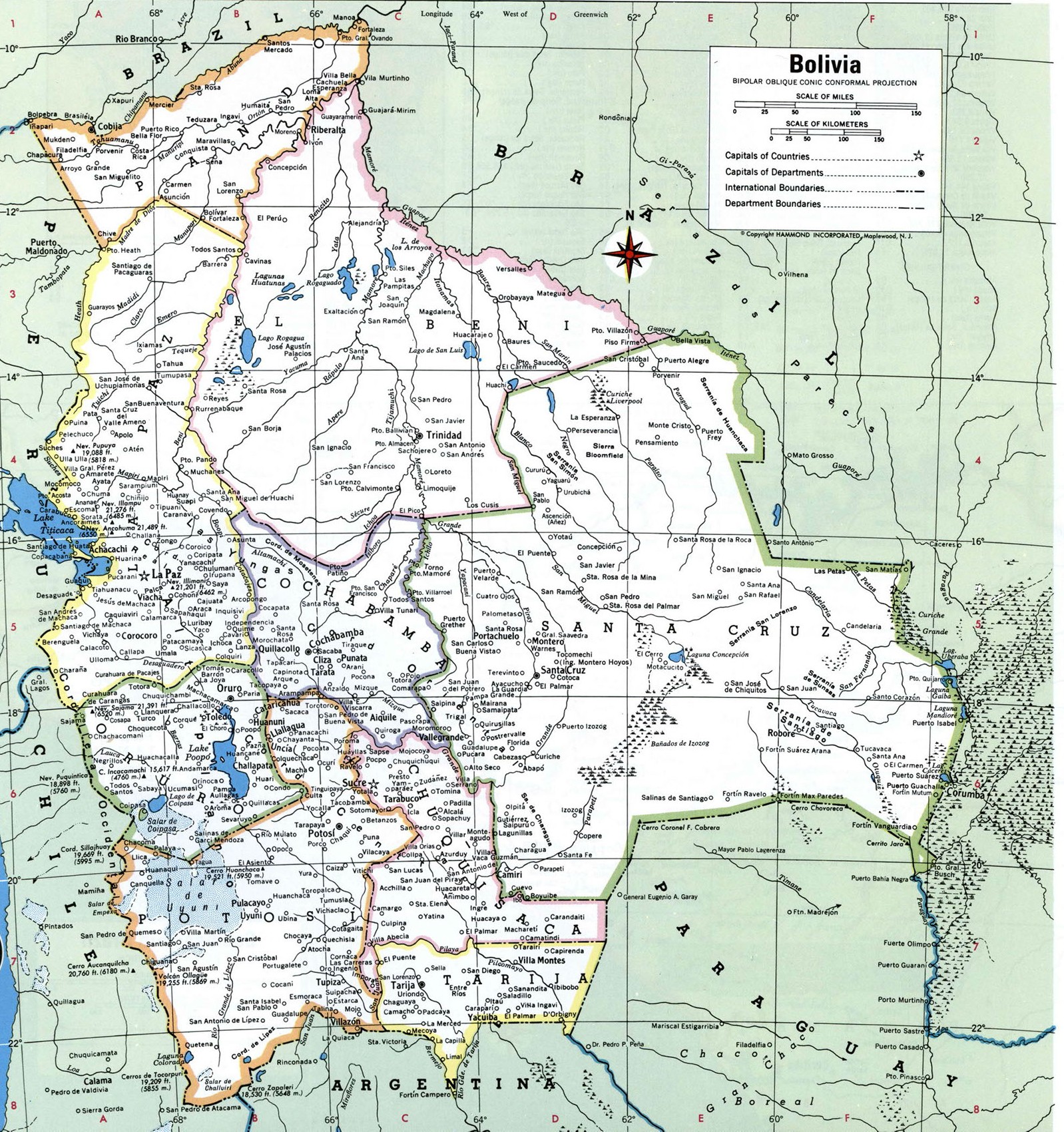 Карта Боливии административная с городами
