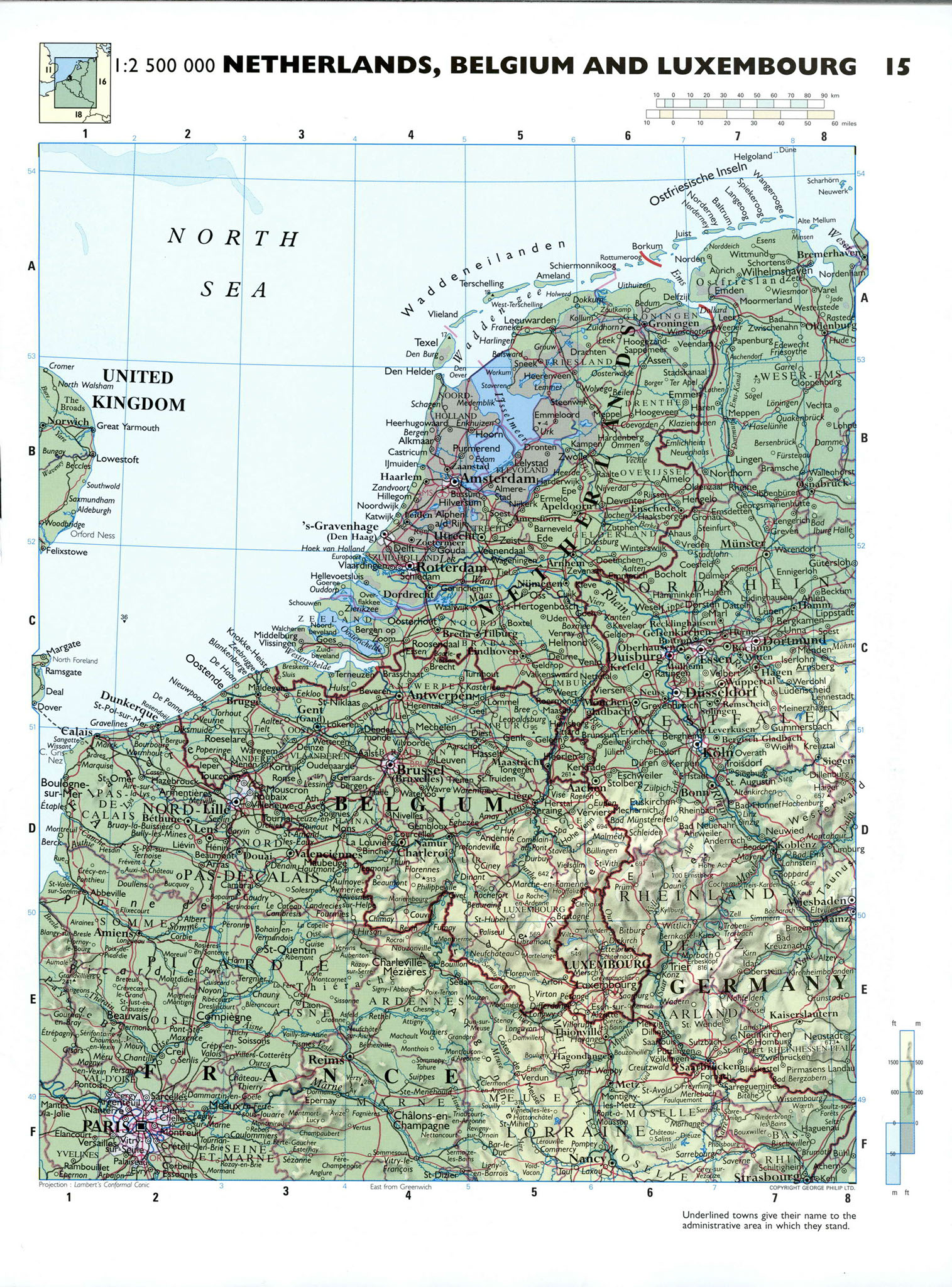 Карта Бельгии, Нидерландов, Люксембурга