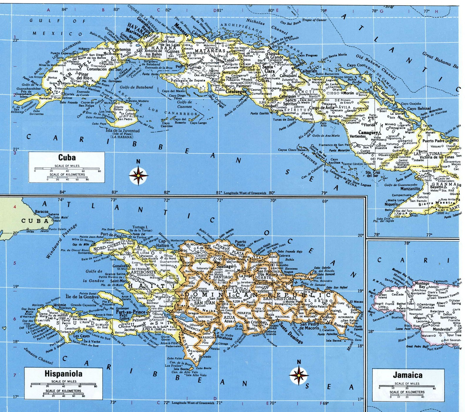 Карта островов Куба и Гаити
