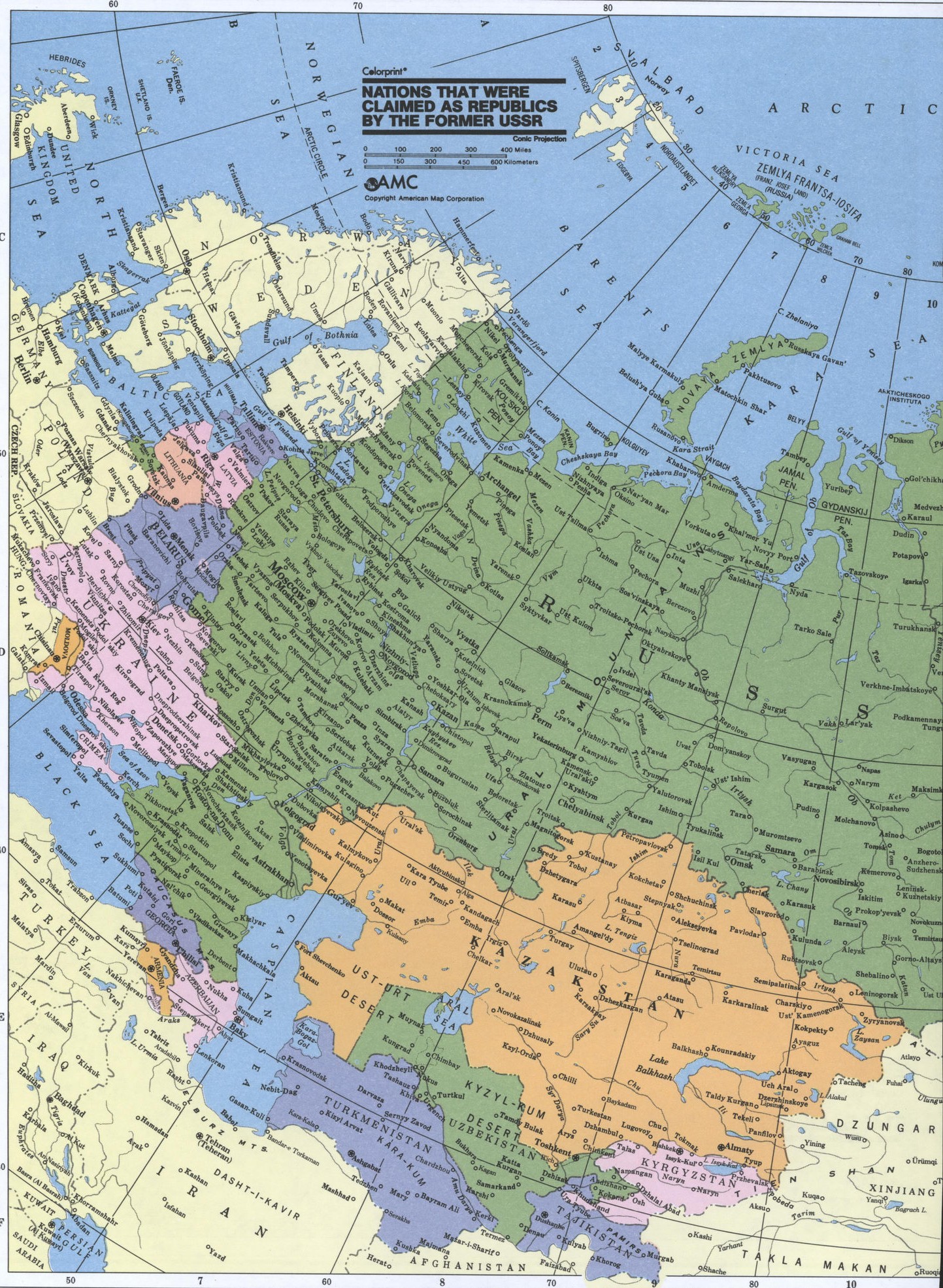 СССР карта на английском языке