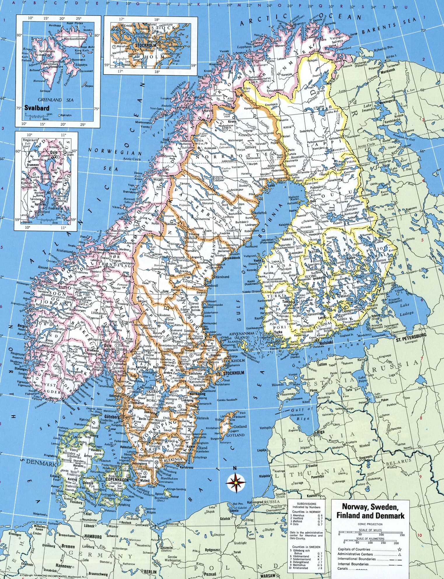 Карта Норвегии, Швеции, Финляндии