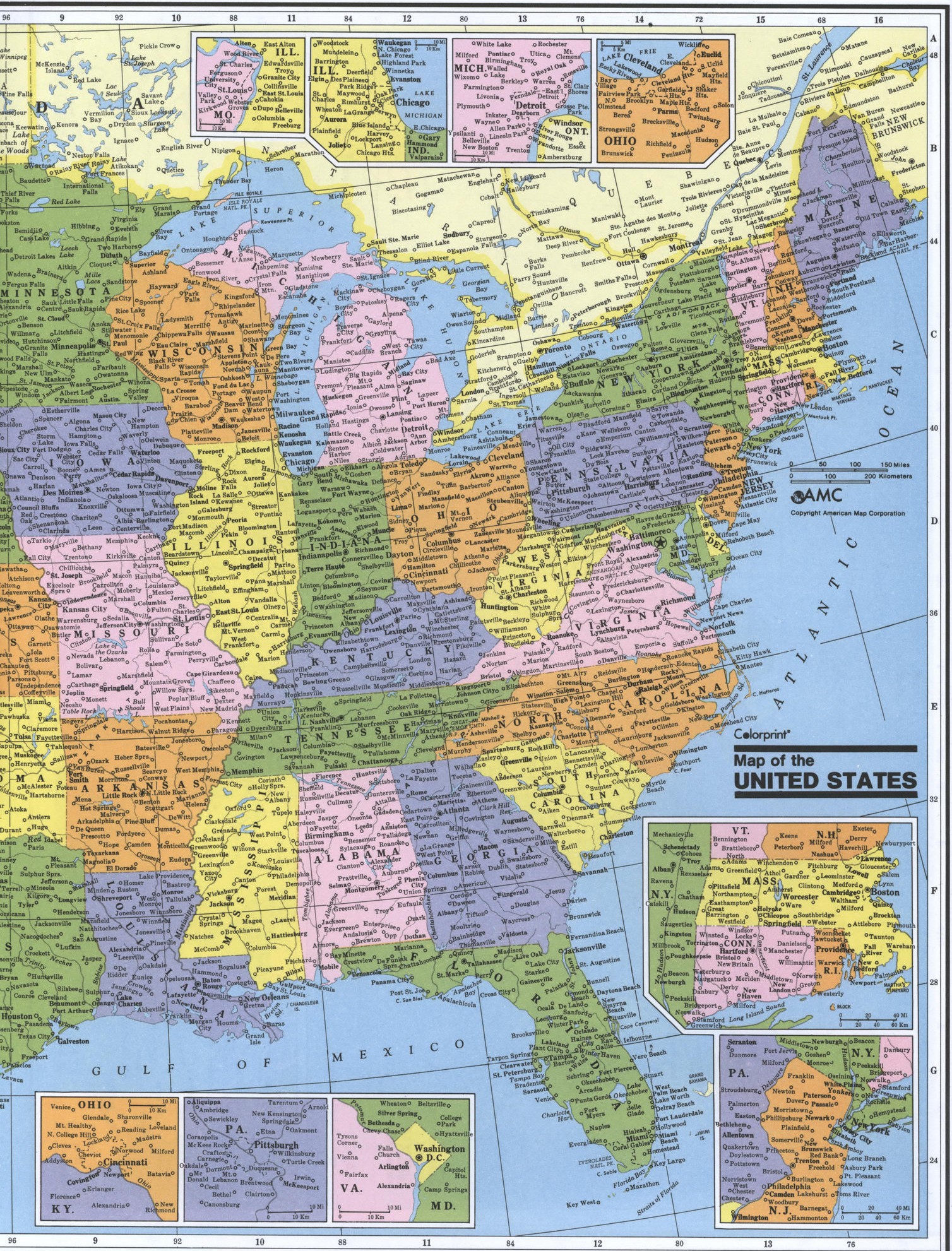 Восточное побережье США карта политическая