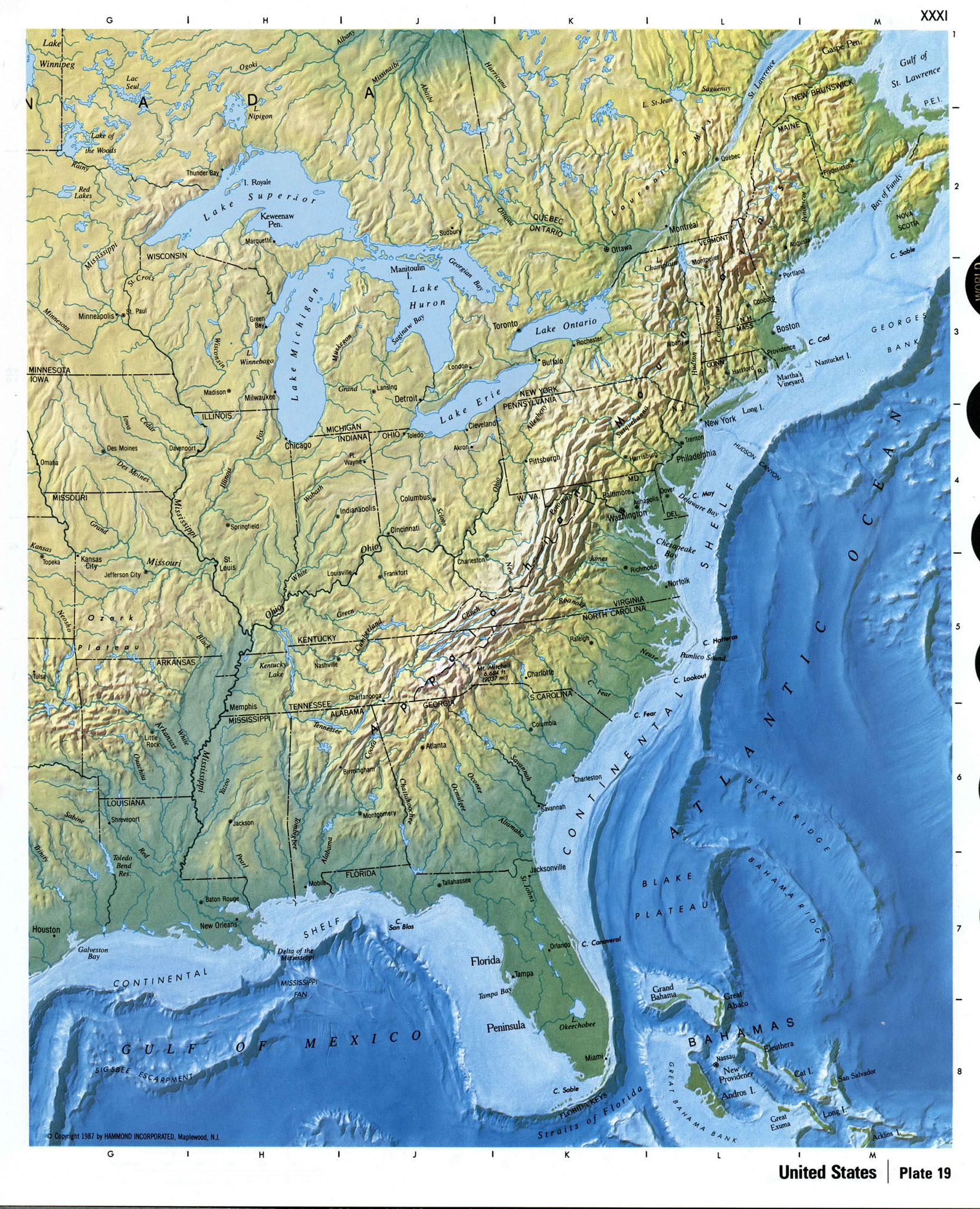 Восточная часть США физическая карта