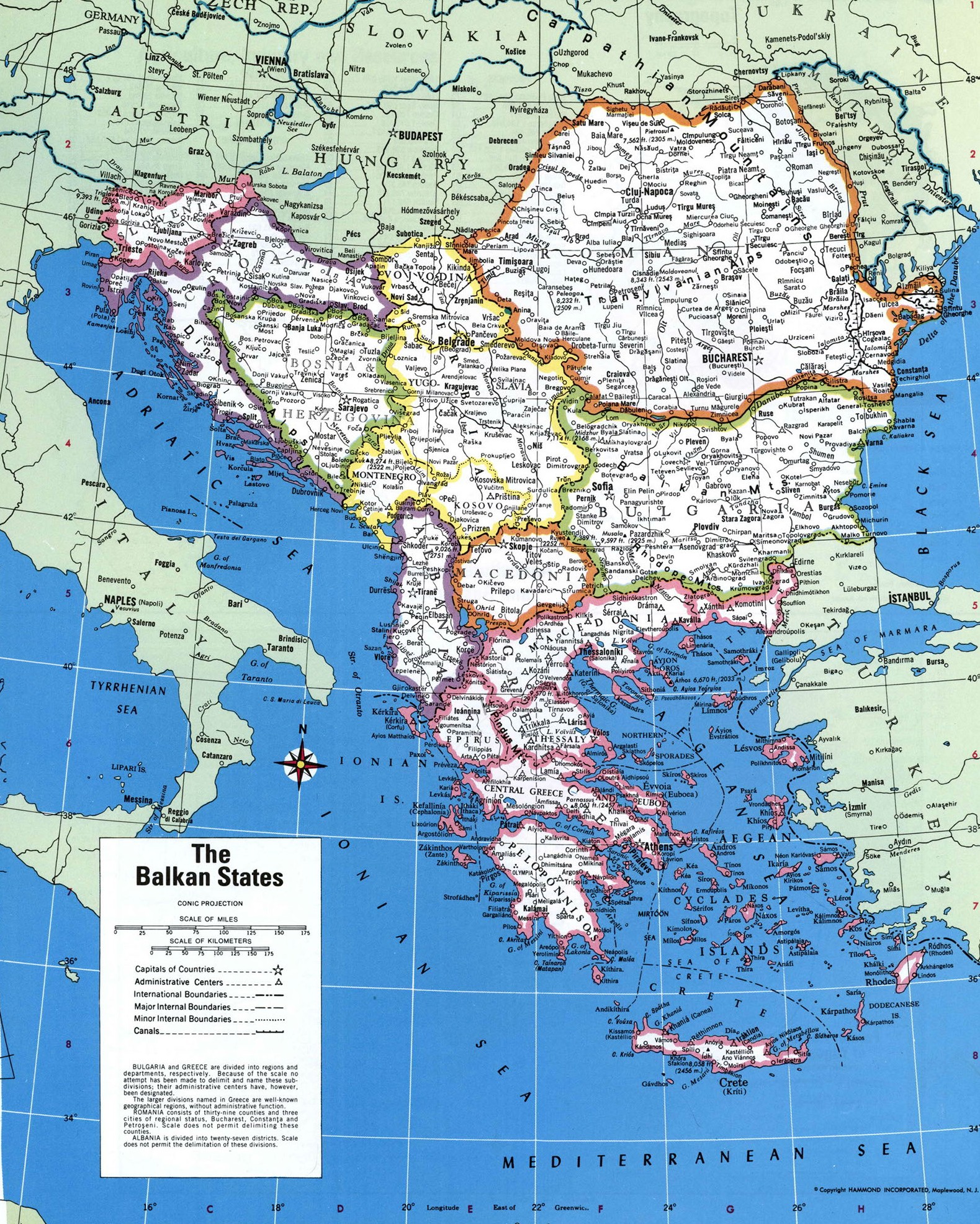 Карта стран Балканского полуострова