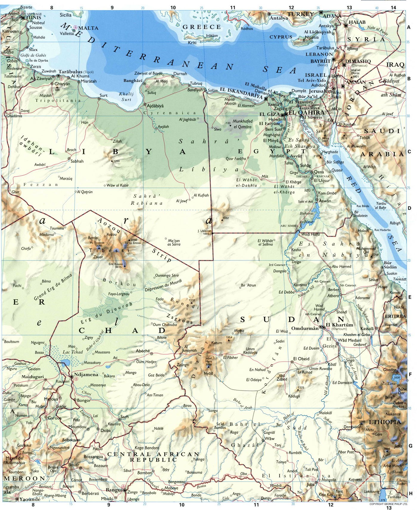 Северо-Восточная Африка карта подробная физическая