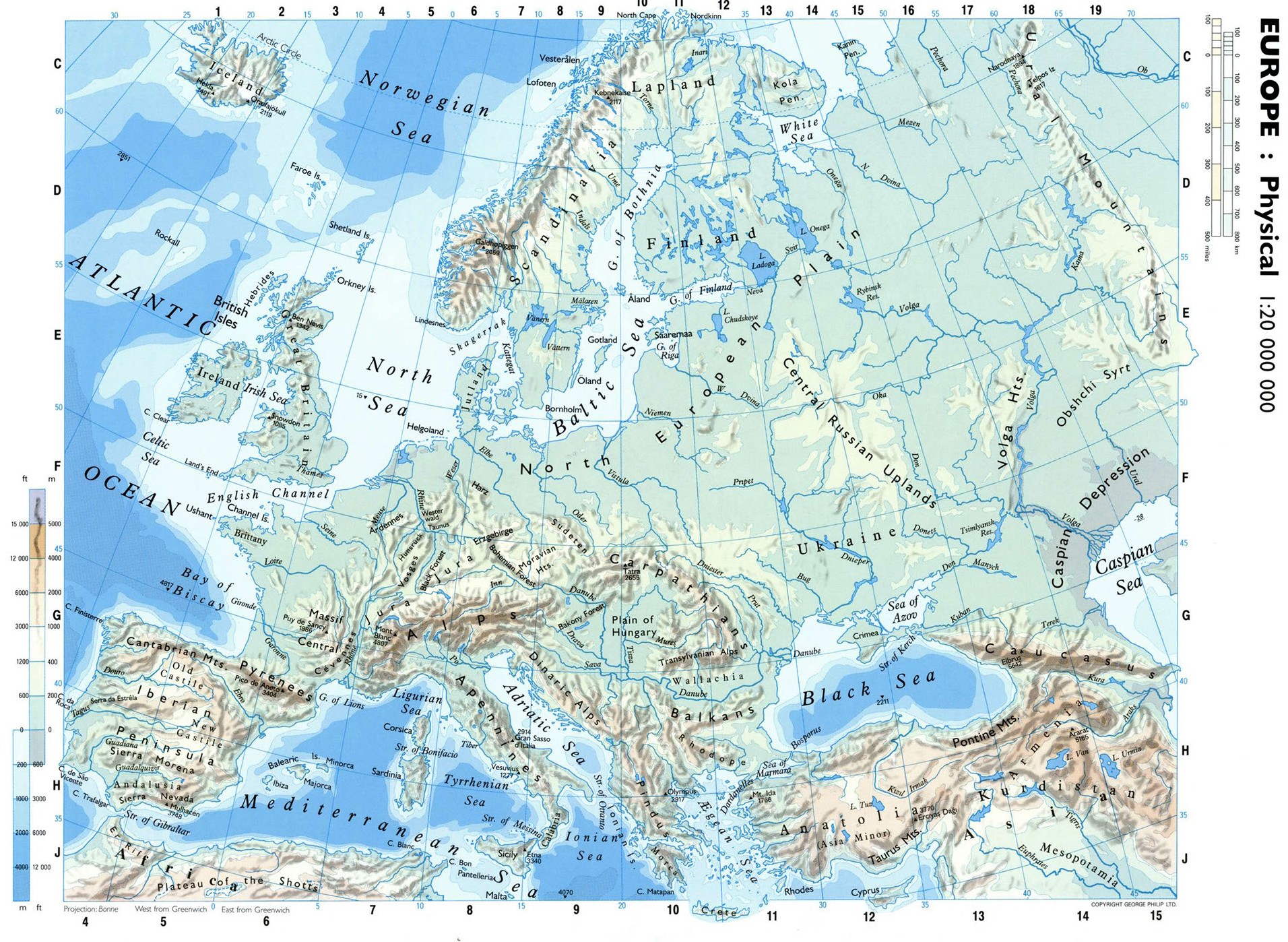 Физическая карта Европы