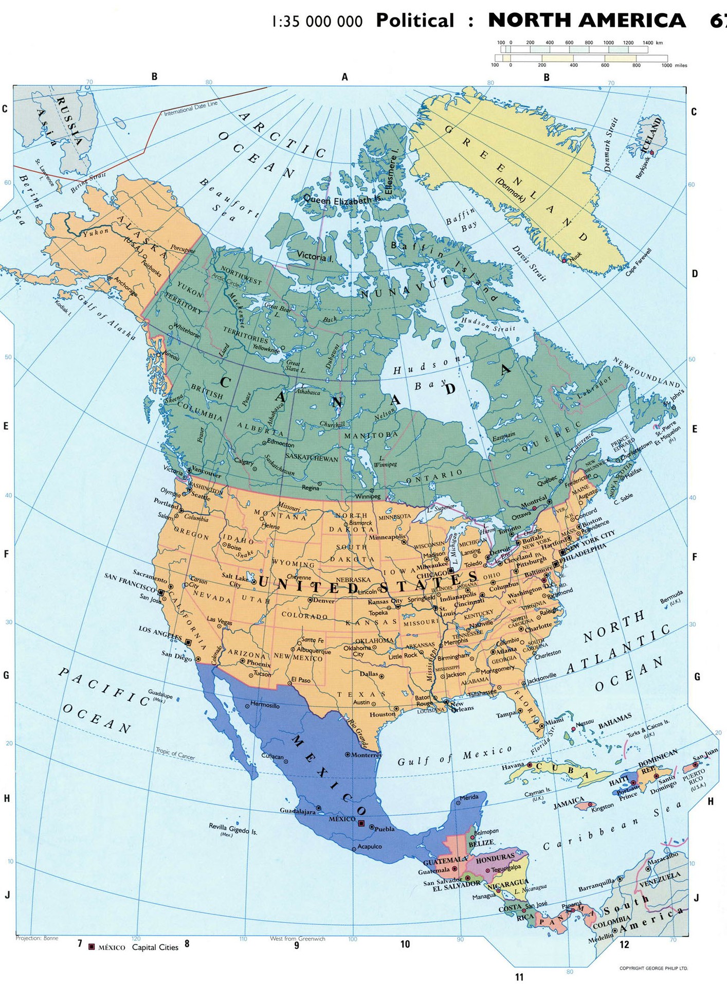 Политическая карта Северной Америки
