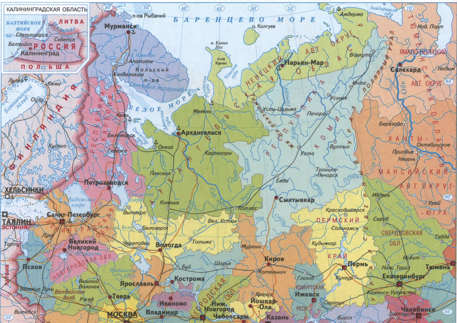 Европейская часть России карта