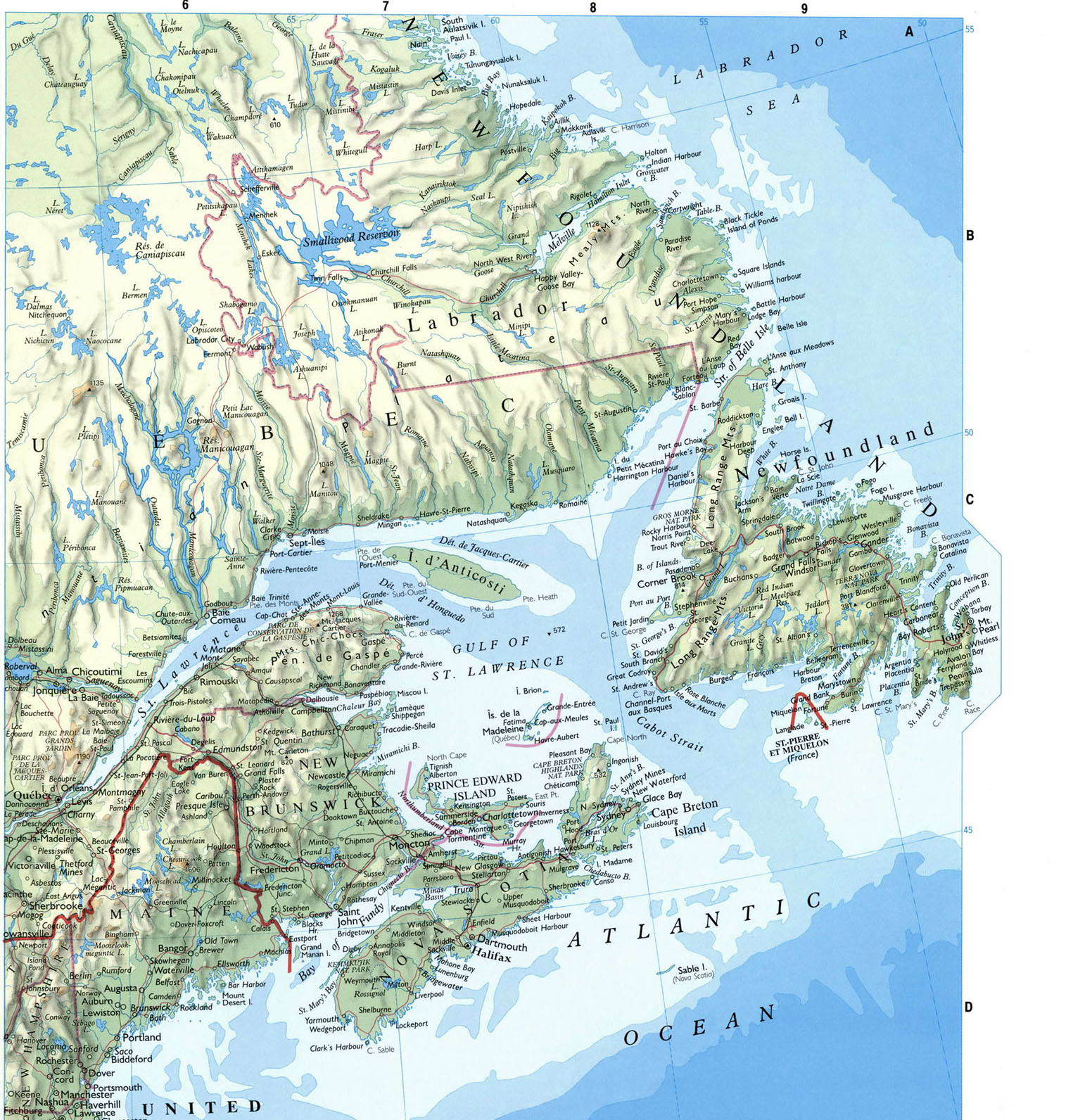 Карта восточного побережья Канады