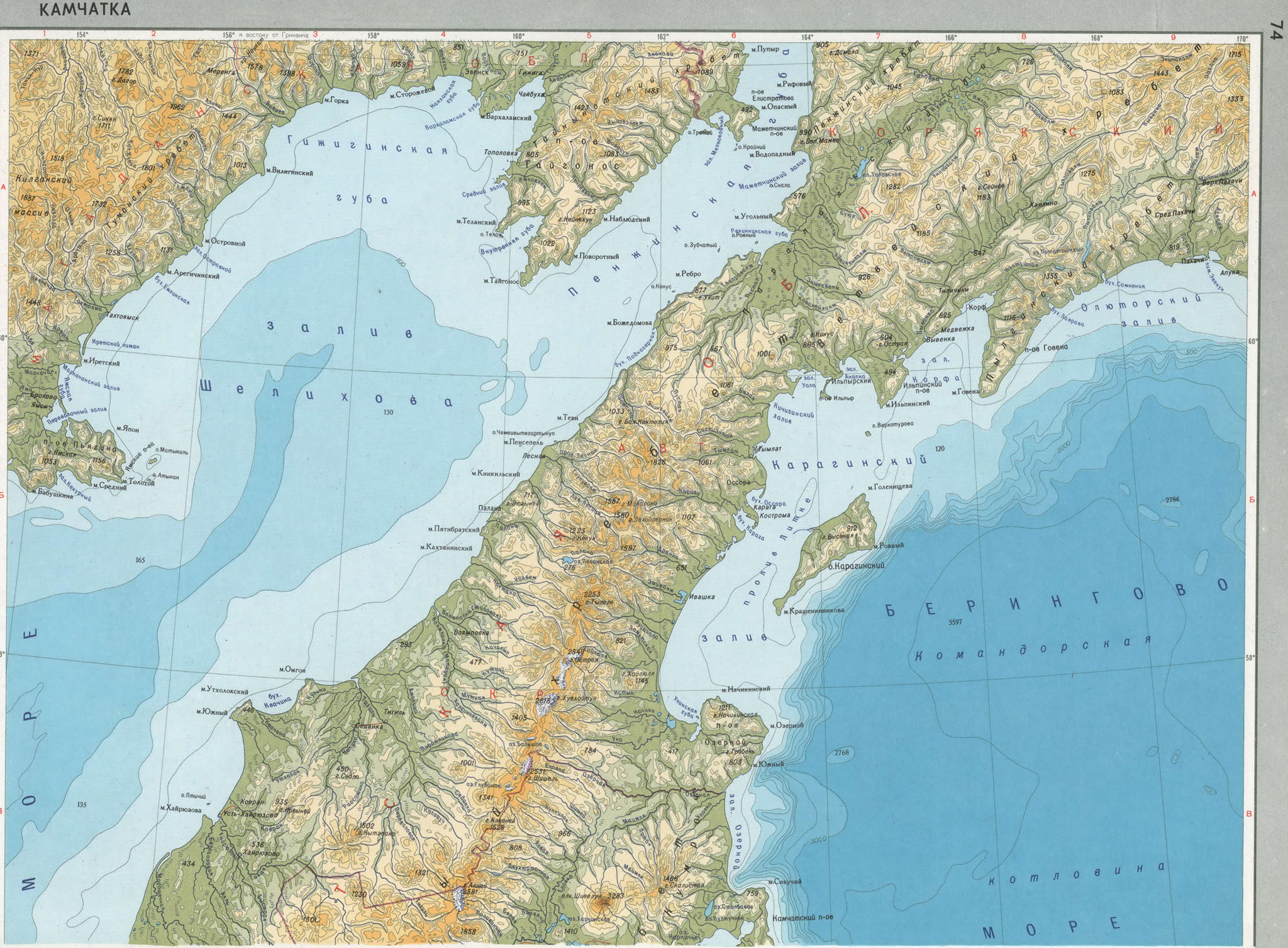 Карта полуострова Камчатка