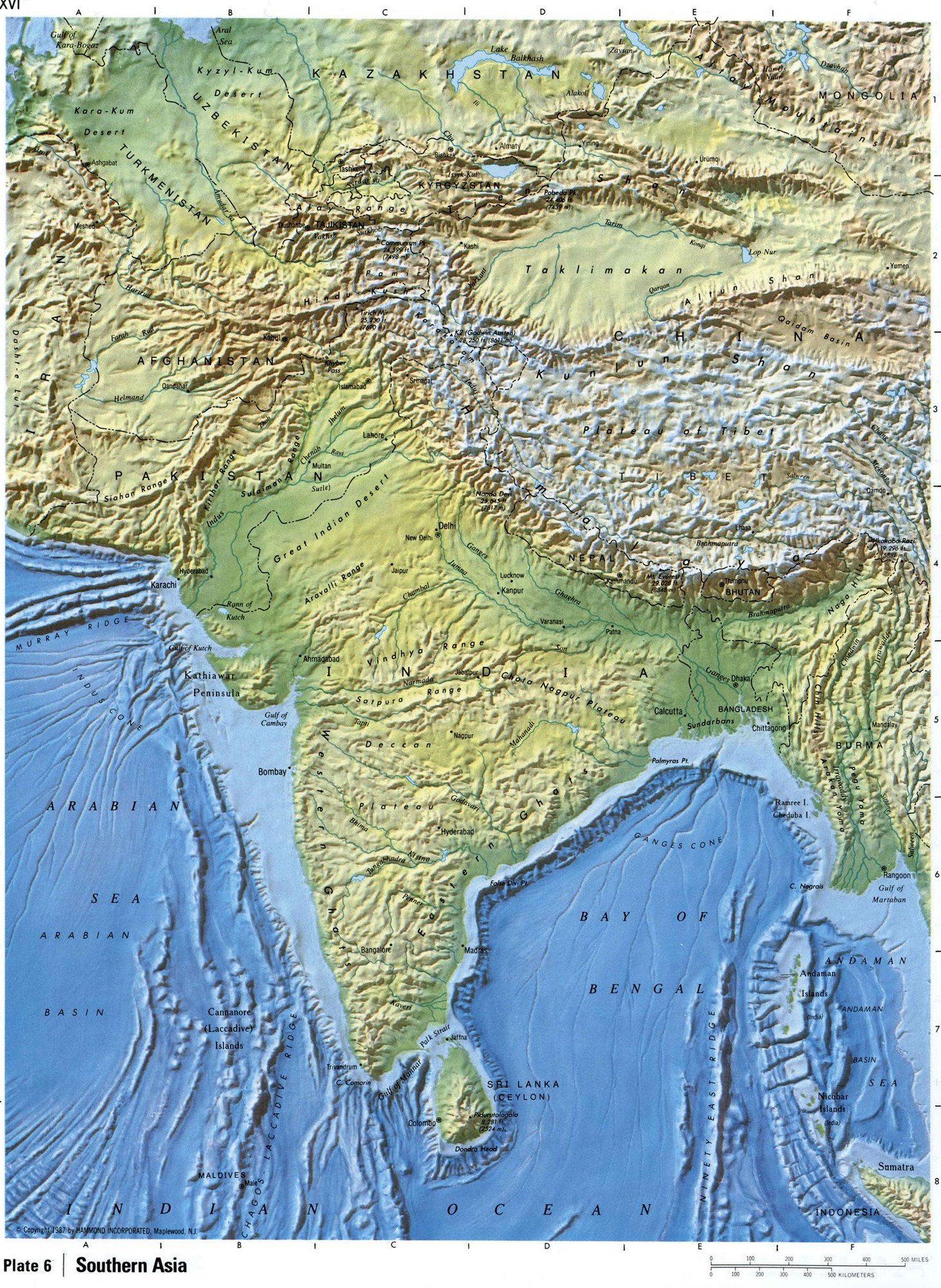 Южная Азия физическая карта