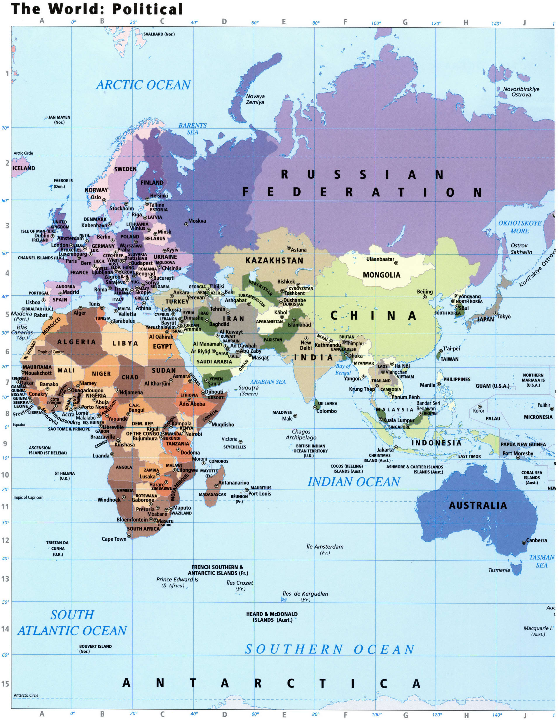 Политическая карта мира - восточное полушарие