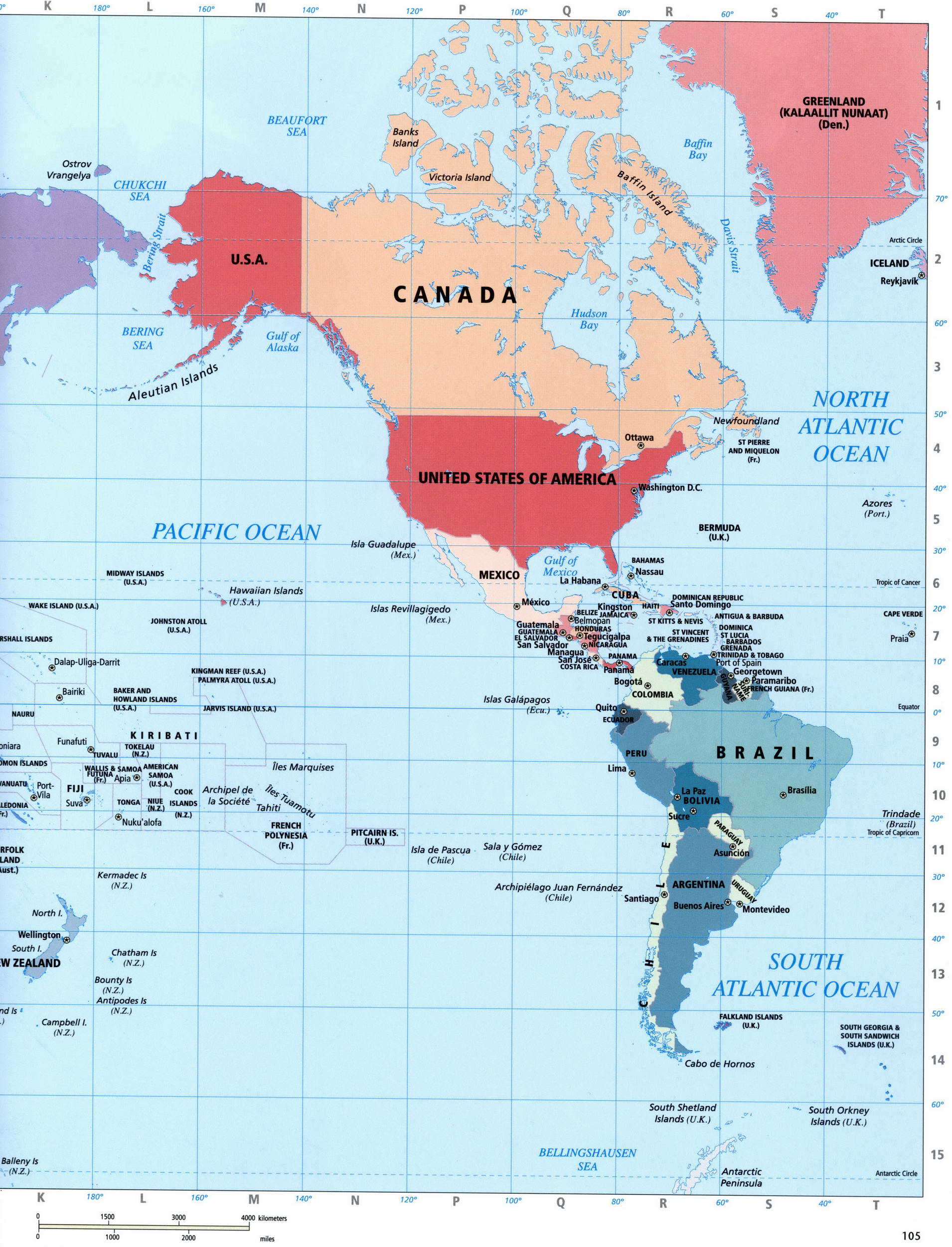 Западное полушарие - политическая карта мира