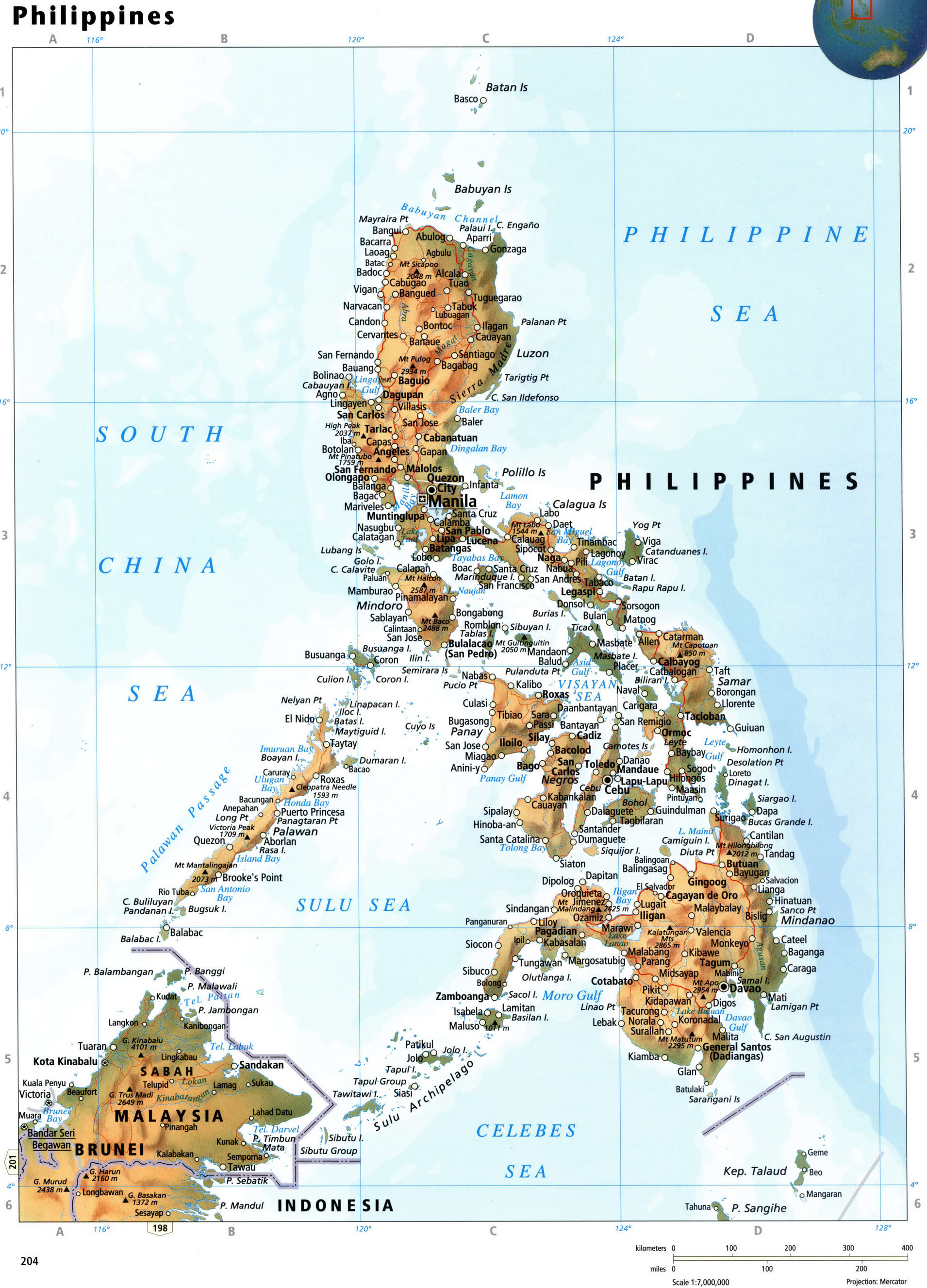 Филиппины карта физическая