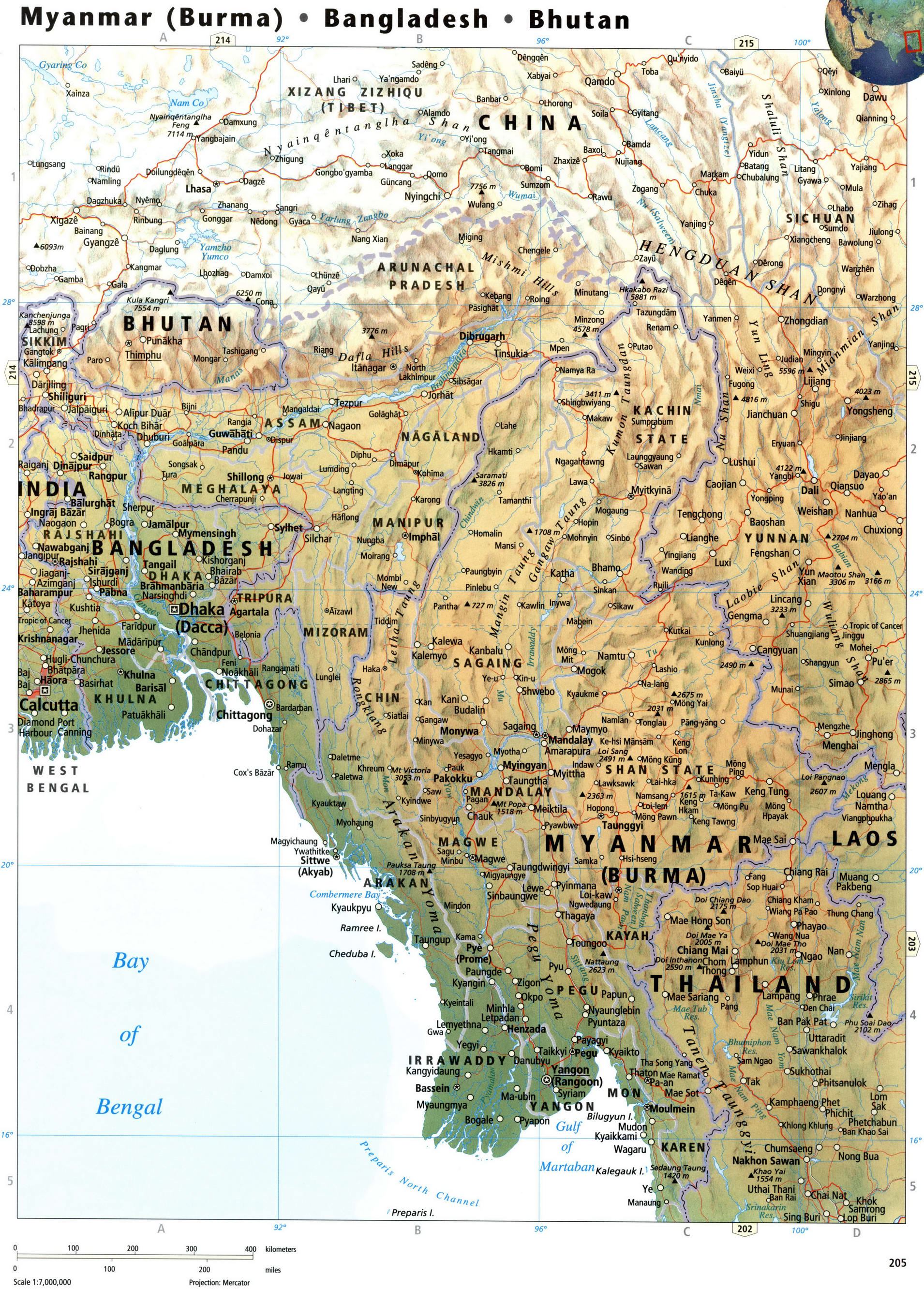 Мьянма и Бангладеш карта