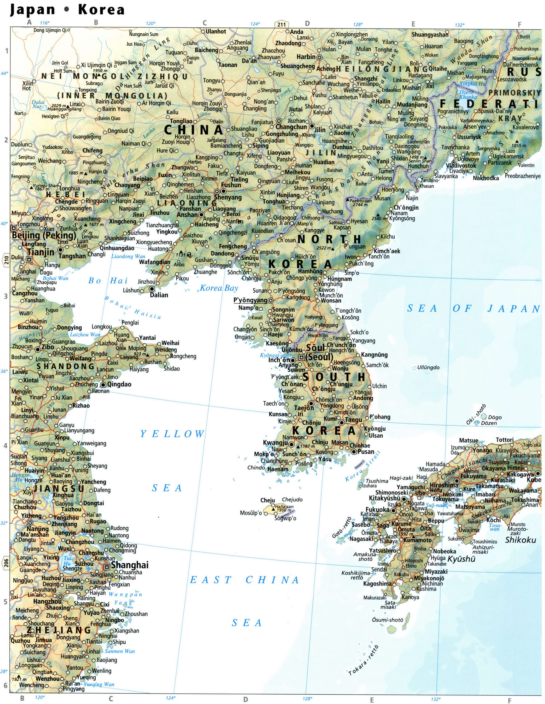Северная и Южная Корея карта