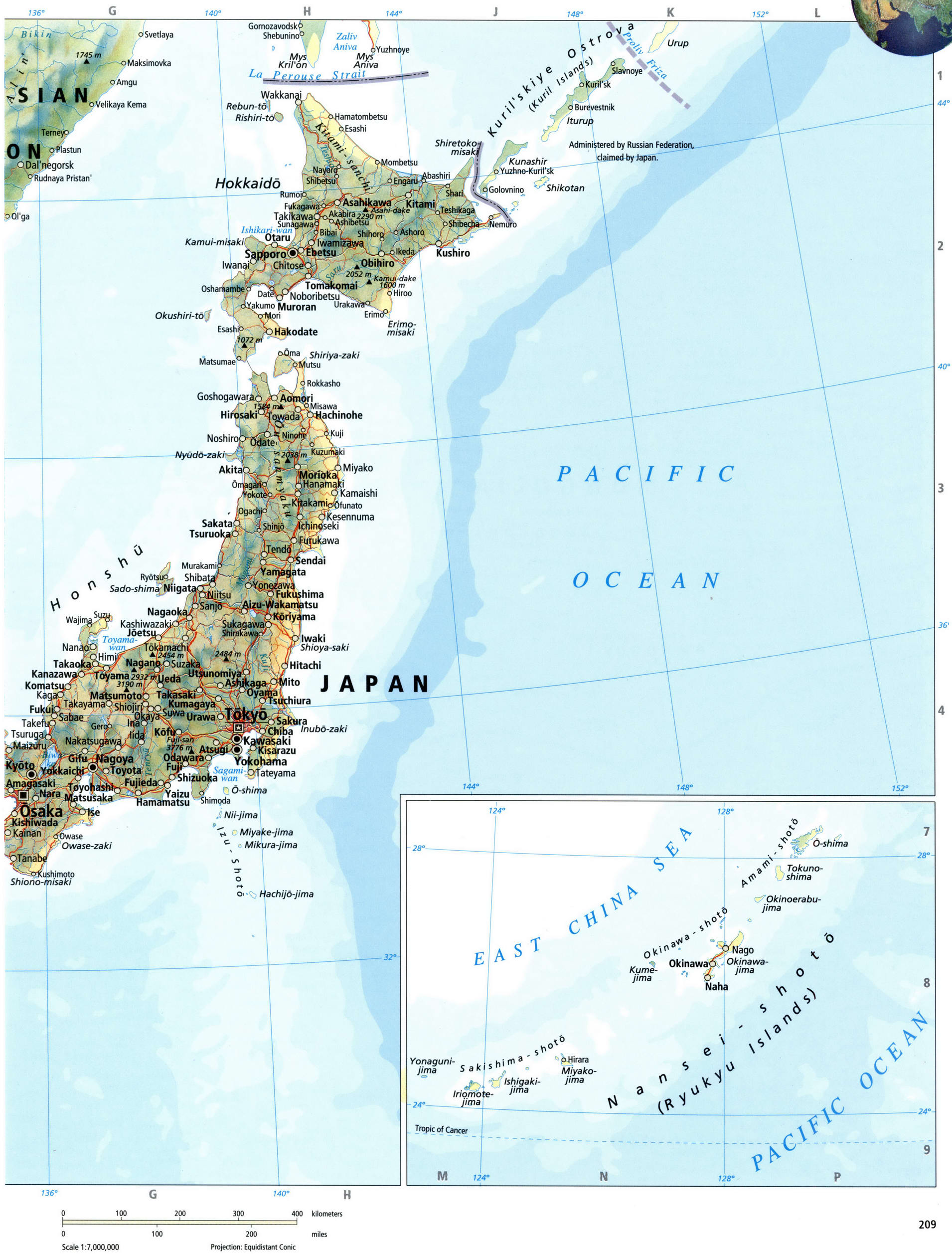 Япония физическая карта