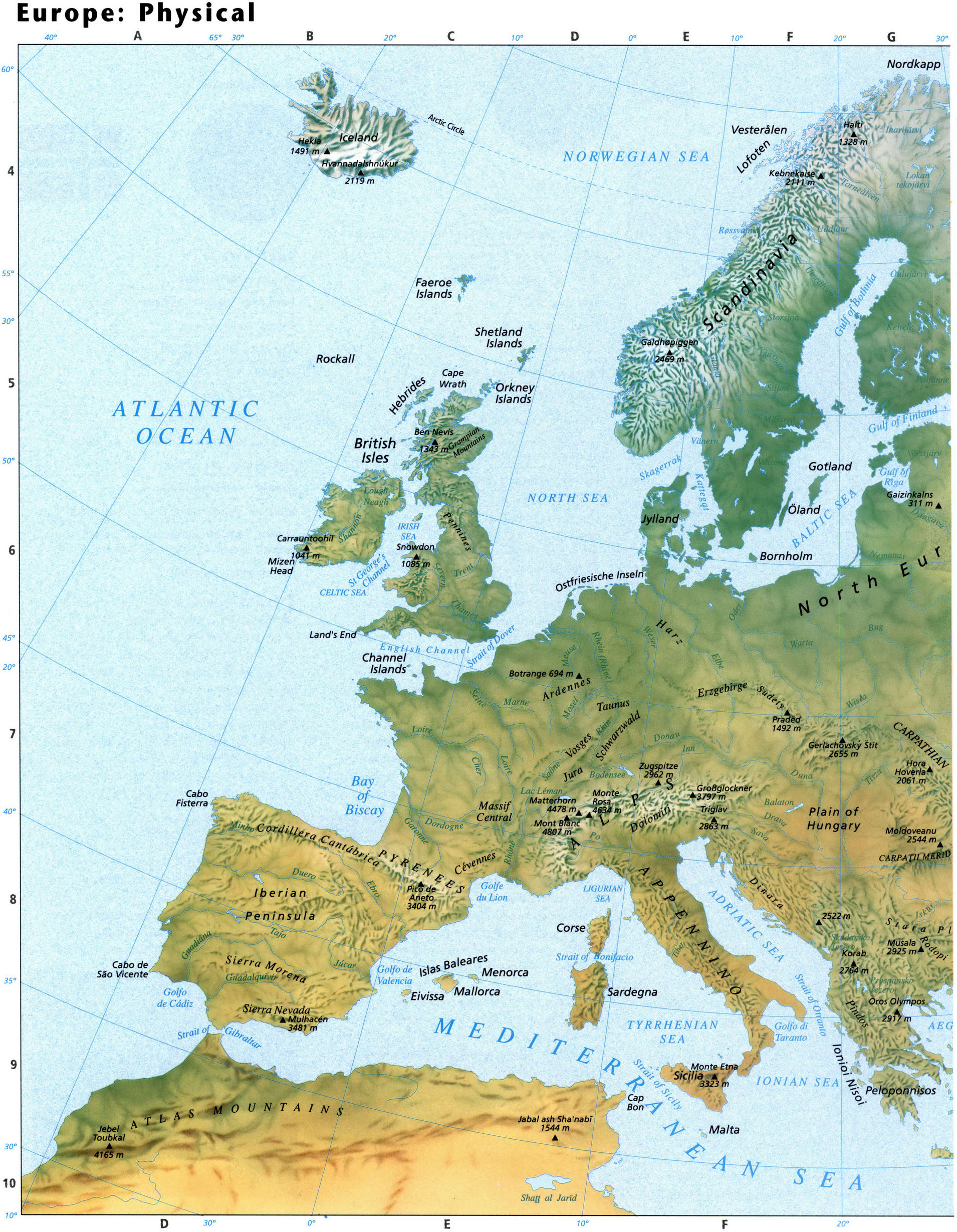 Западная Европа карта физическая