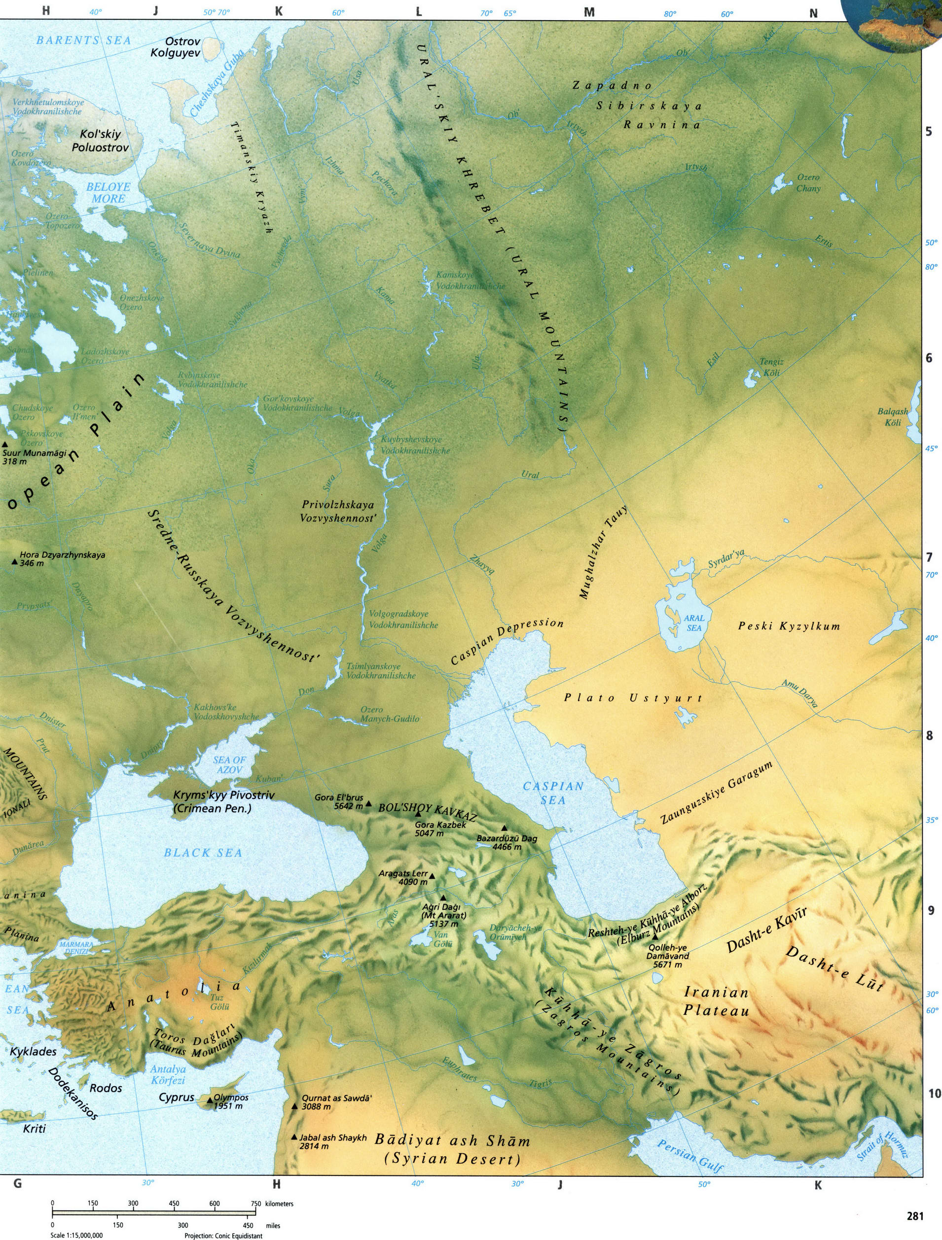 Восточная Европа карта физическая