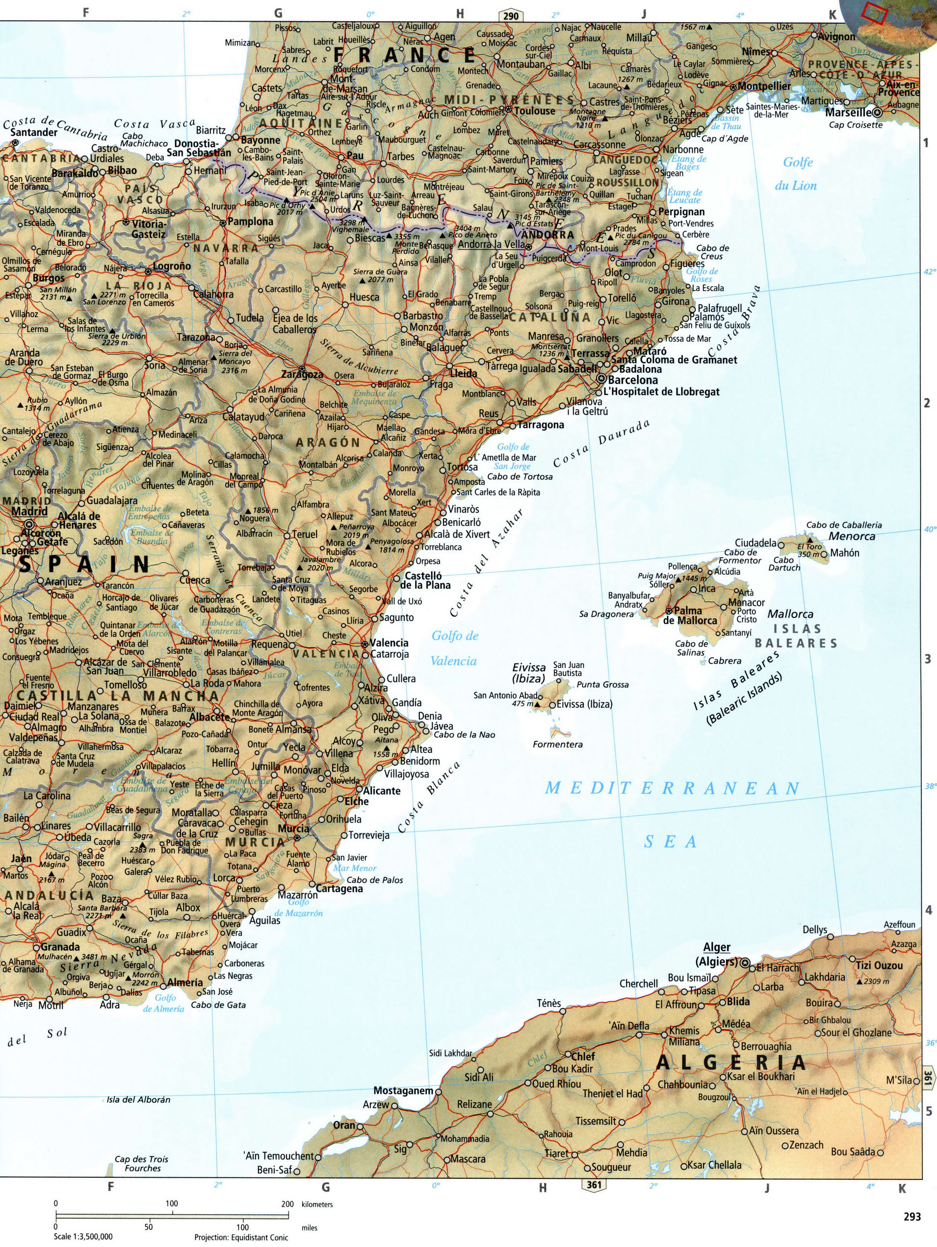 Восточная Испания карта