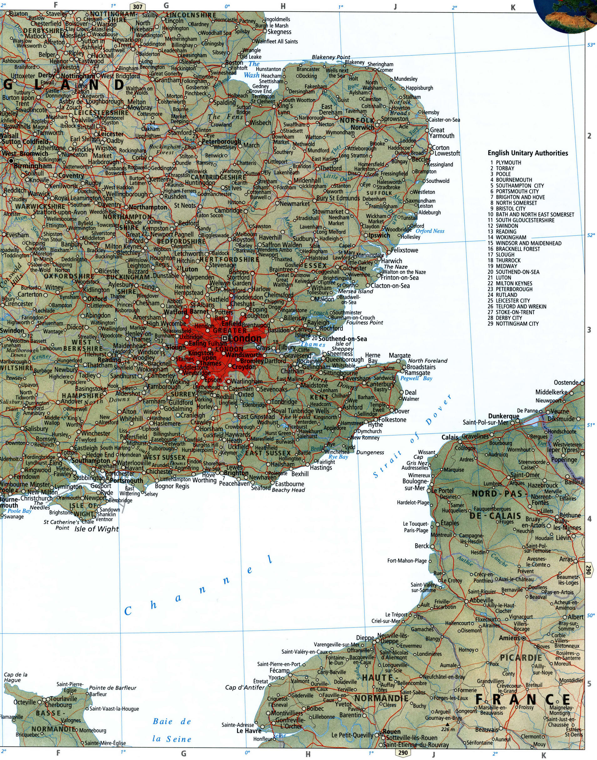 Южная Англия карта