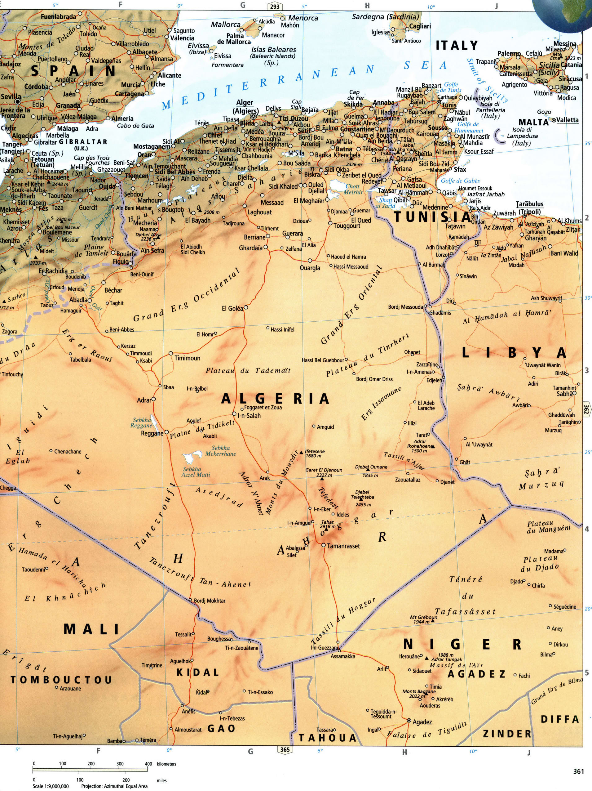 Алжир и Тунис карта