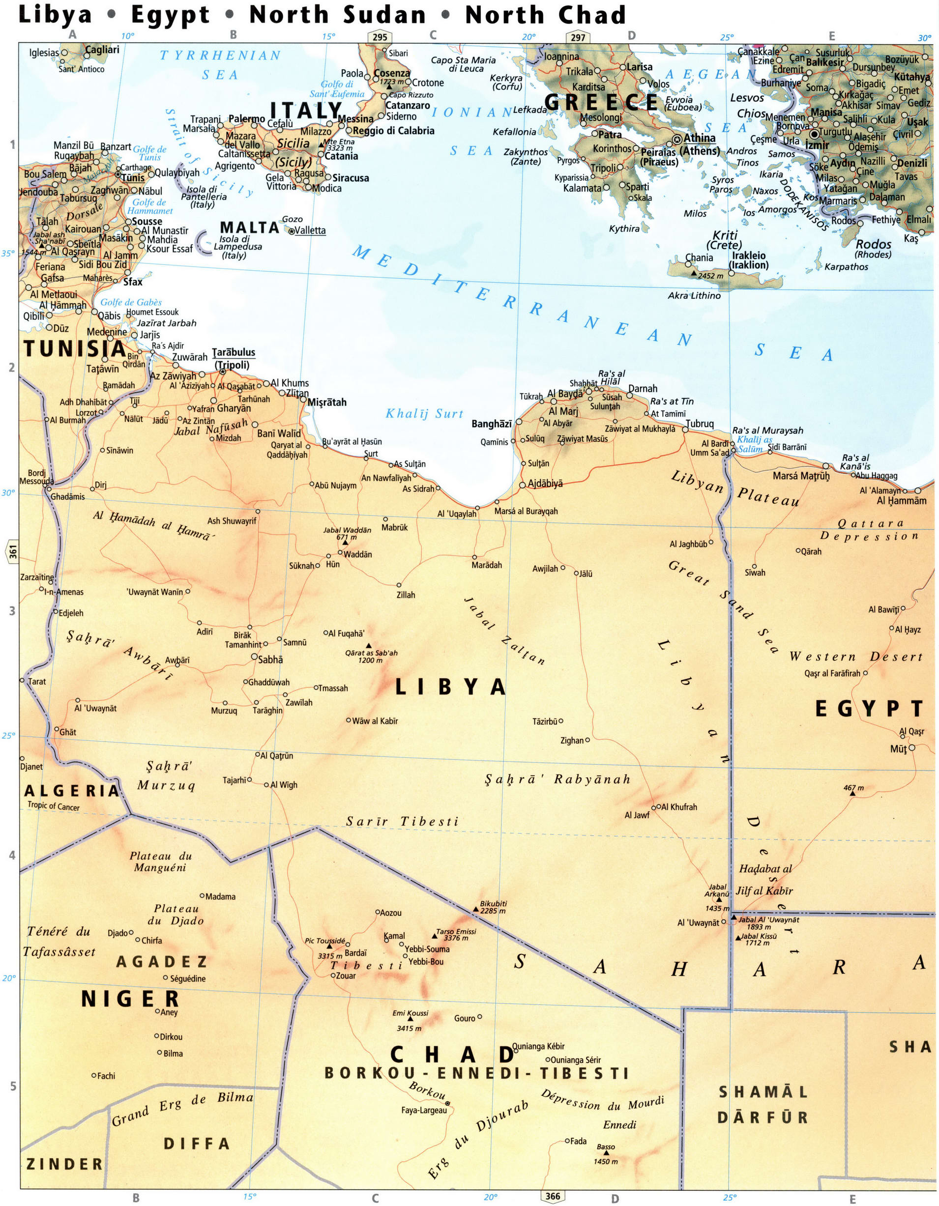 Ливия карта физическая подробная