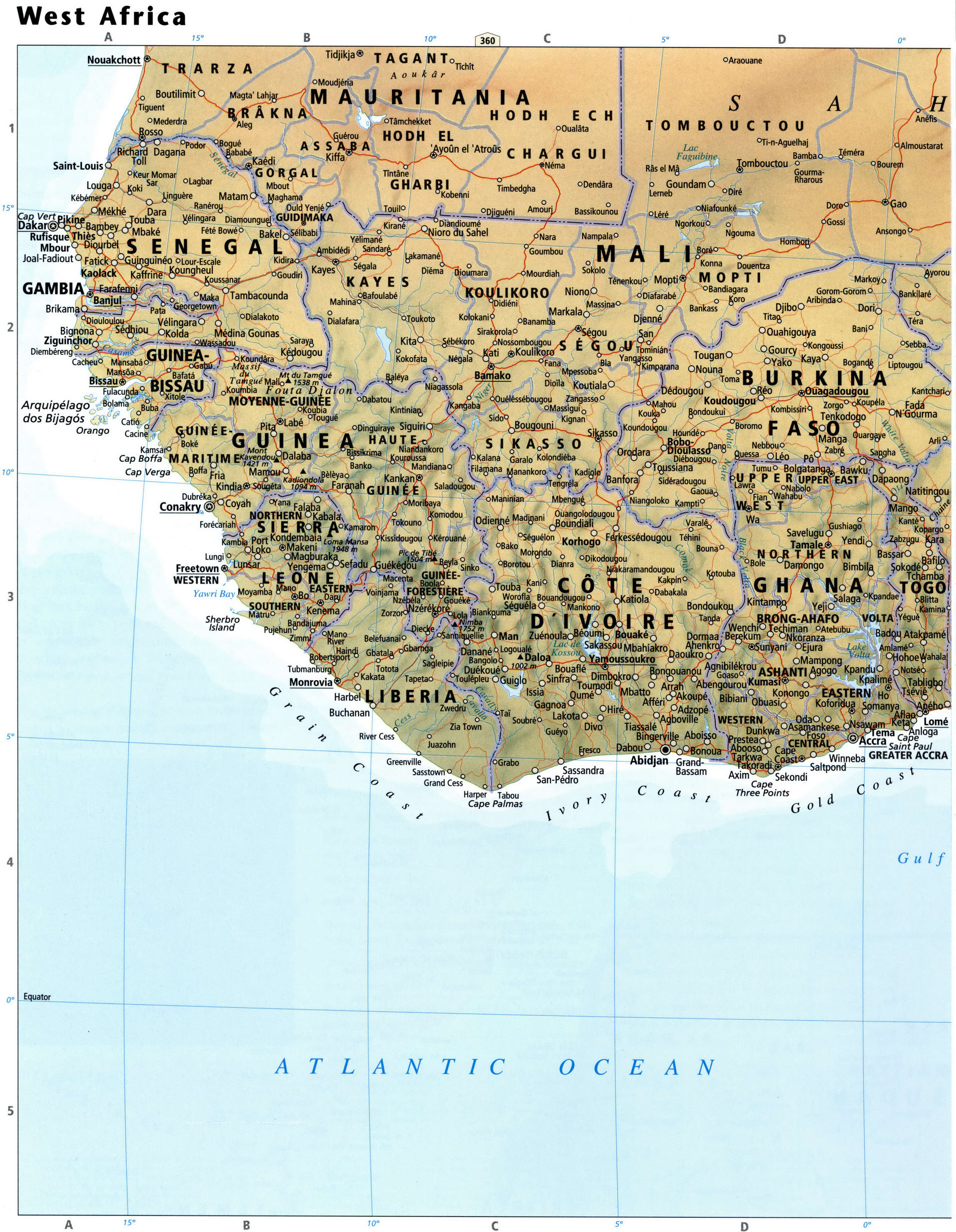 Западная Африка - карта Сенегал и Гвинея