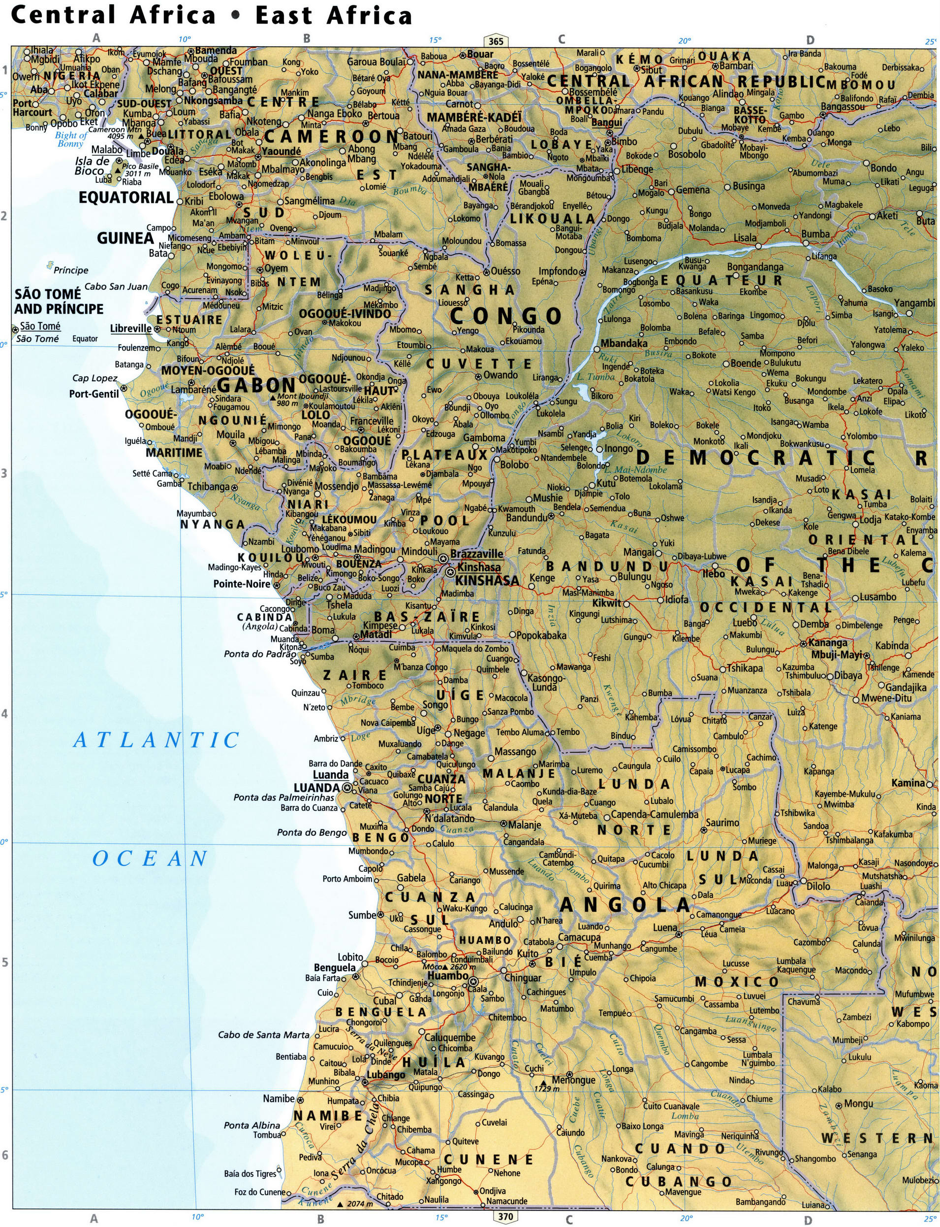 Центральная Африка физическая карта