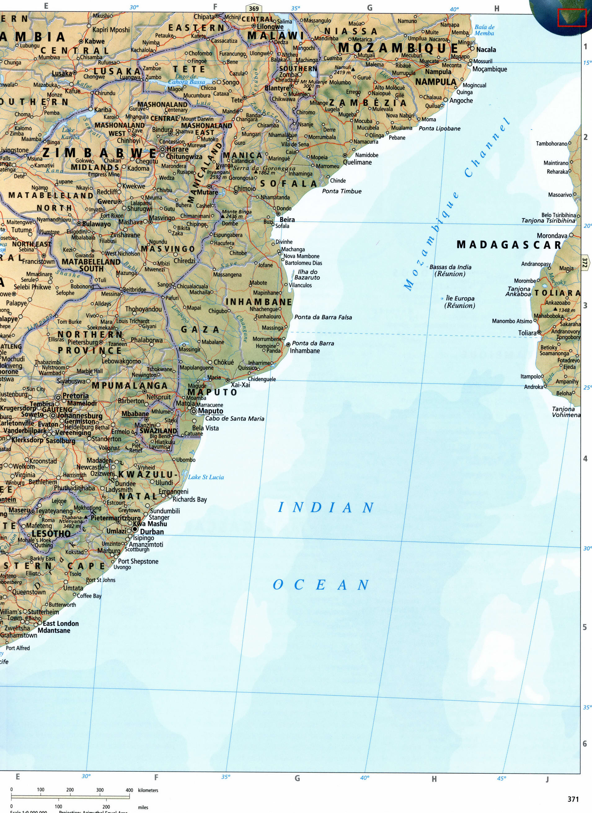 Южная Африка - карта Зимбабве и Мозамбик