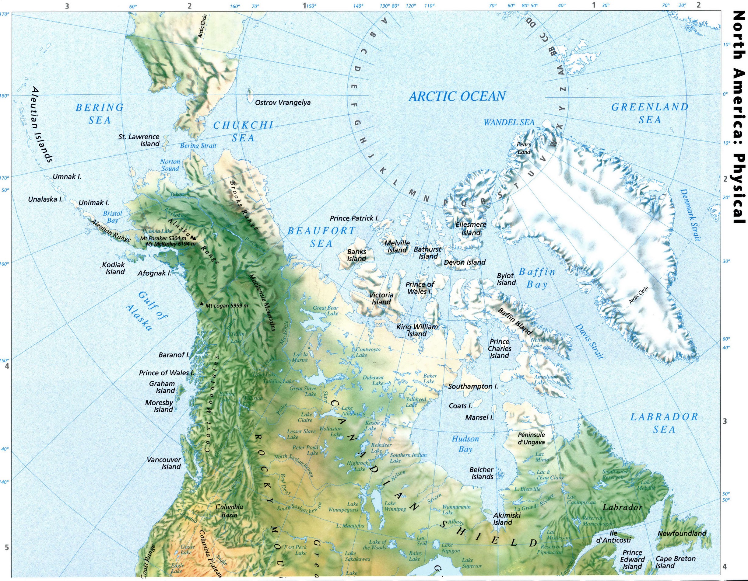Северная Америка физическая карта