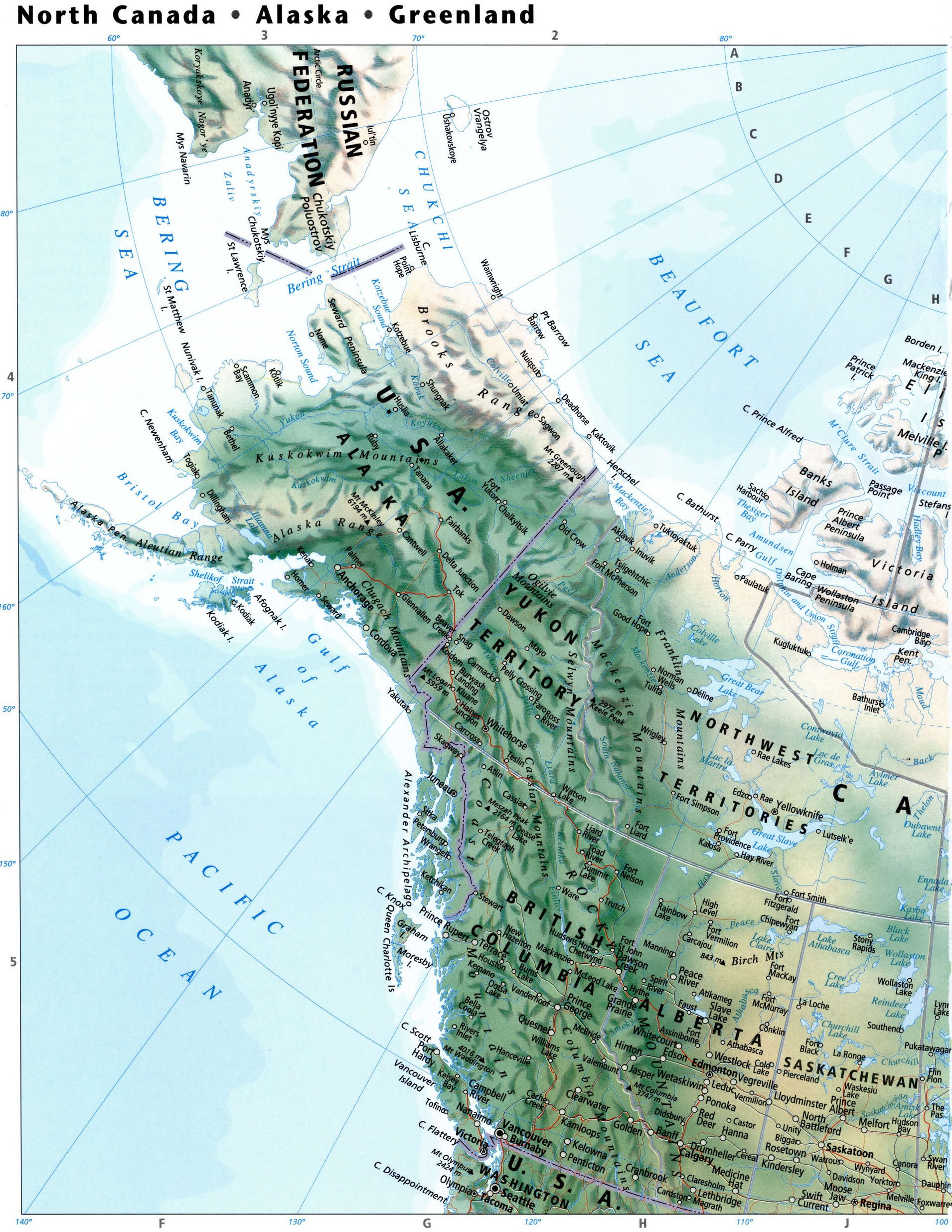 Карта Аляски и Северной Канады