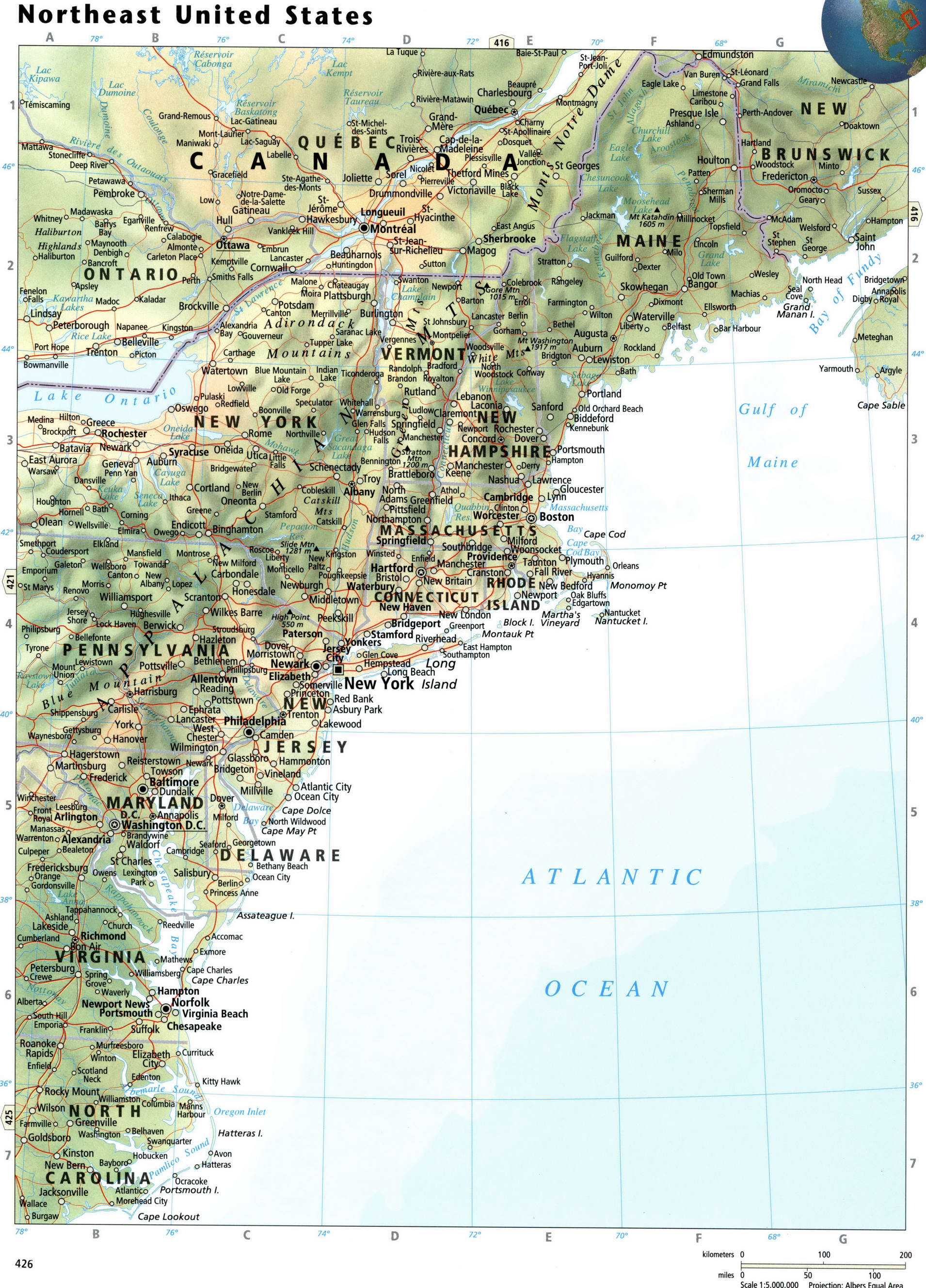 Карта северо-востока США