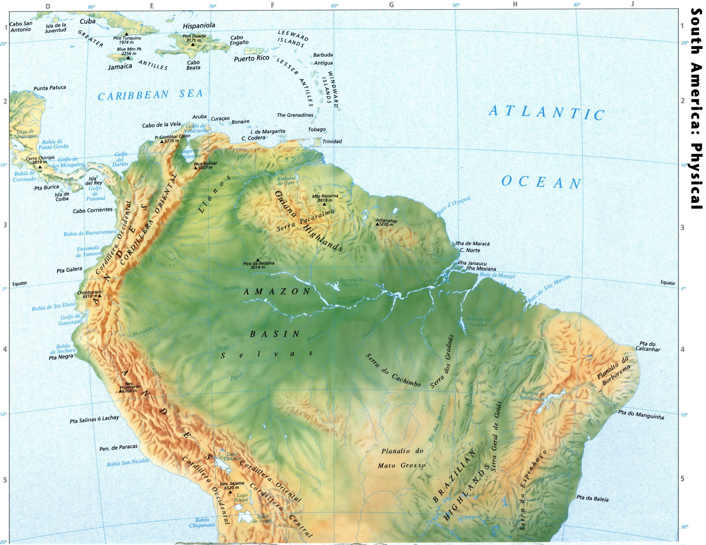 Физическая карта Южной Америки, Бразилия