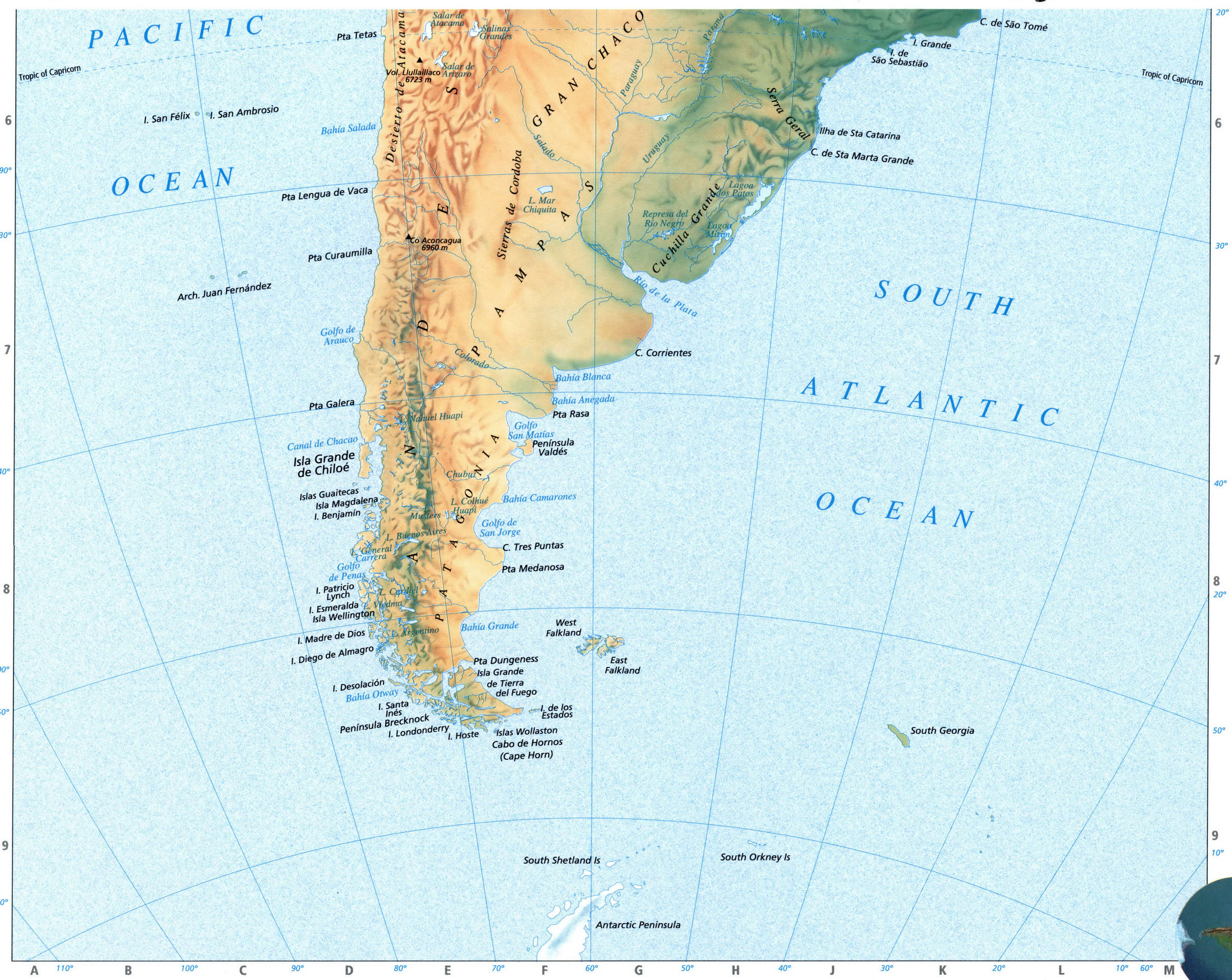 Географическая карта Южной Америки, Аргентина
