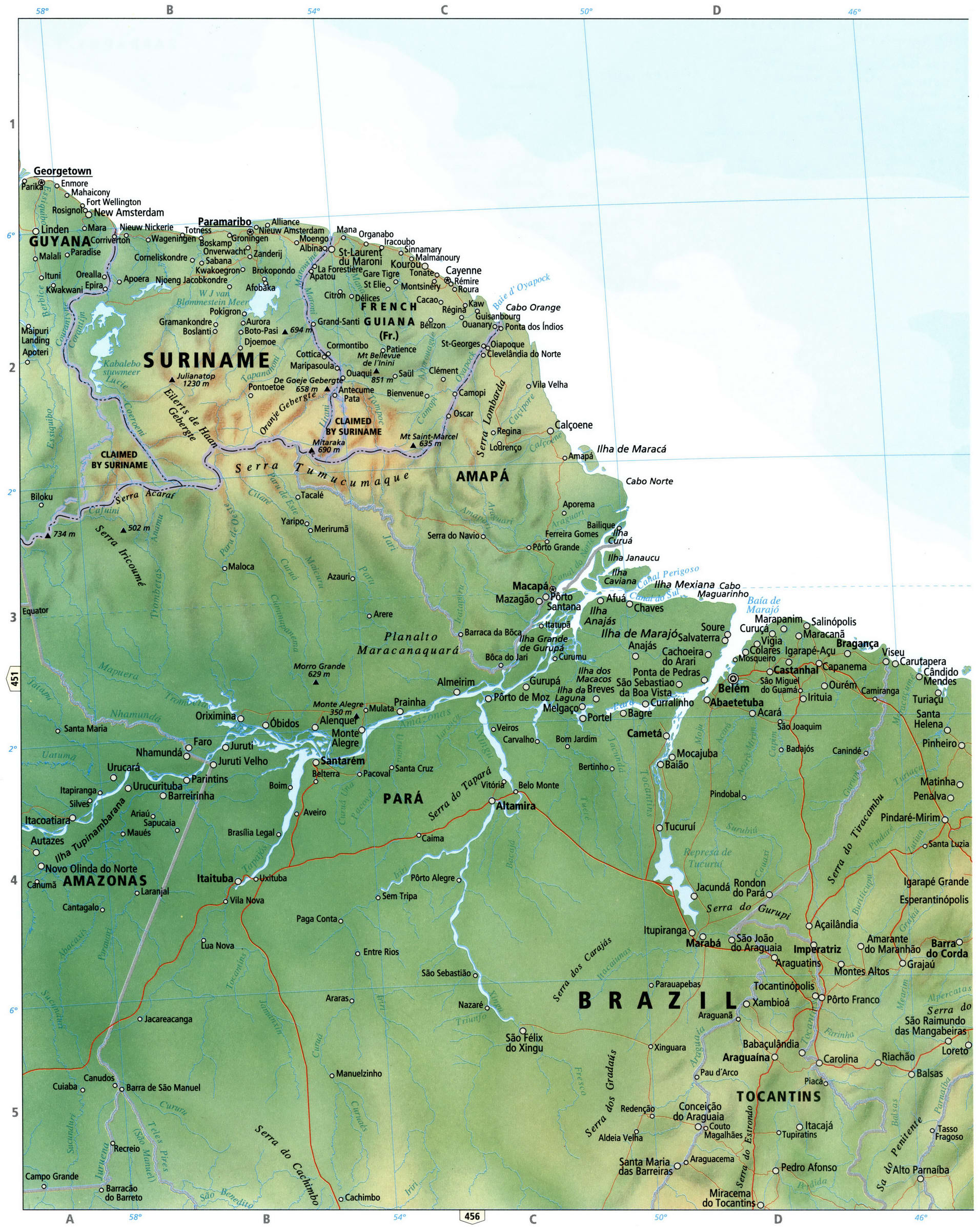 Карта Суринама и Бразилии