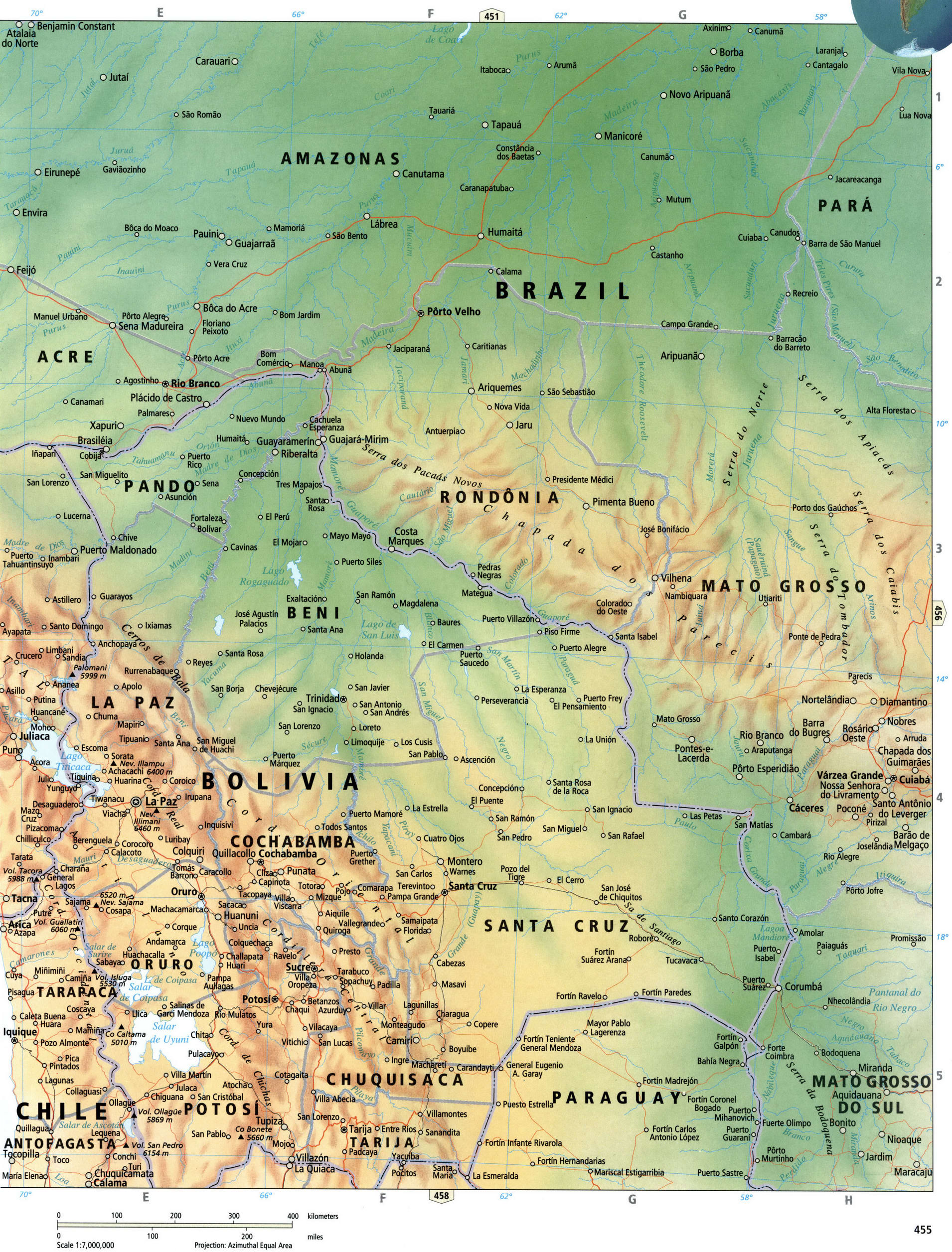 Физическая карта Боливии