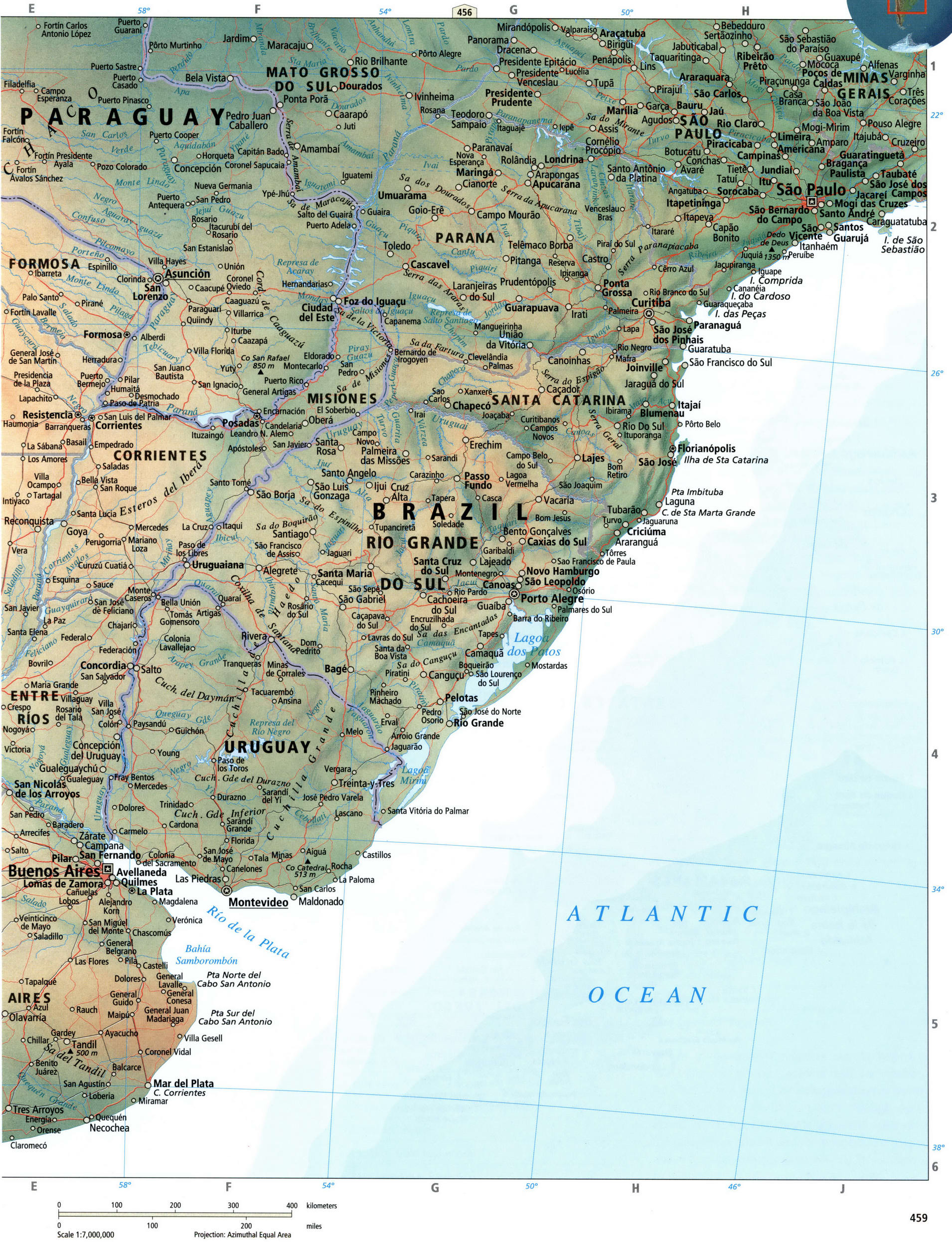 Карта Парагвая и южной Бразилии