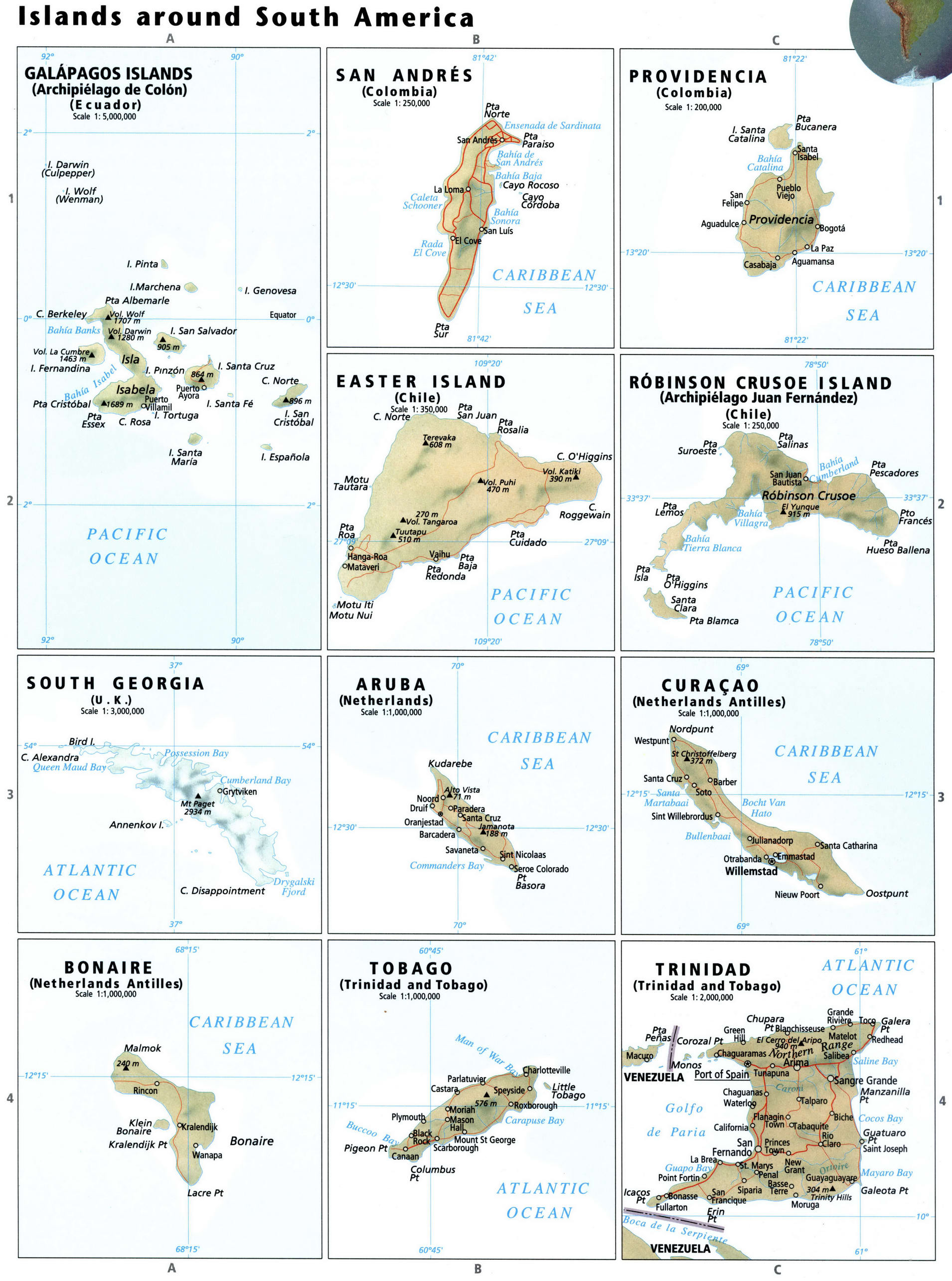 Карта островов вокруг Южной Америки