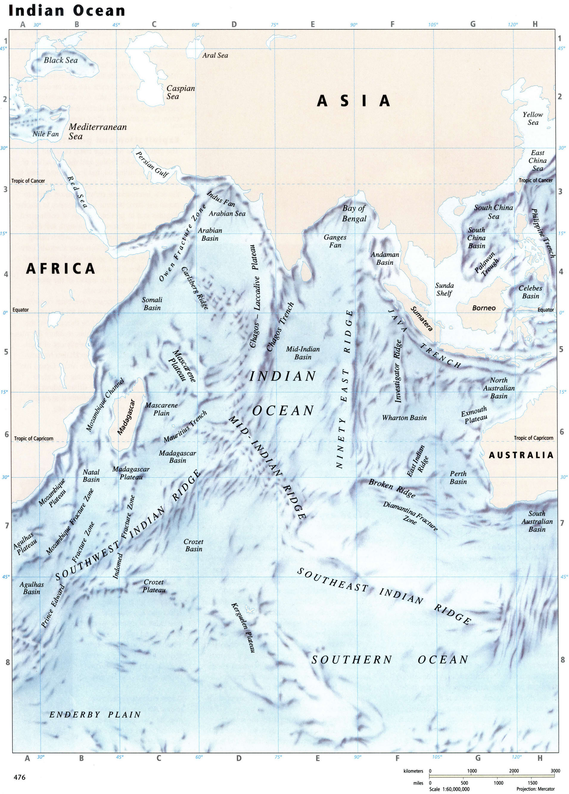 Индийский океан подробная карта