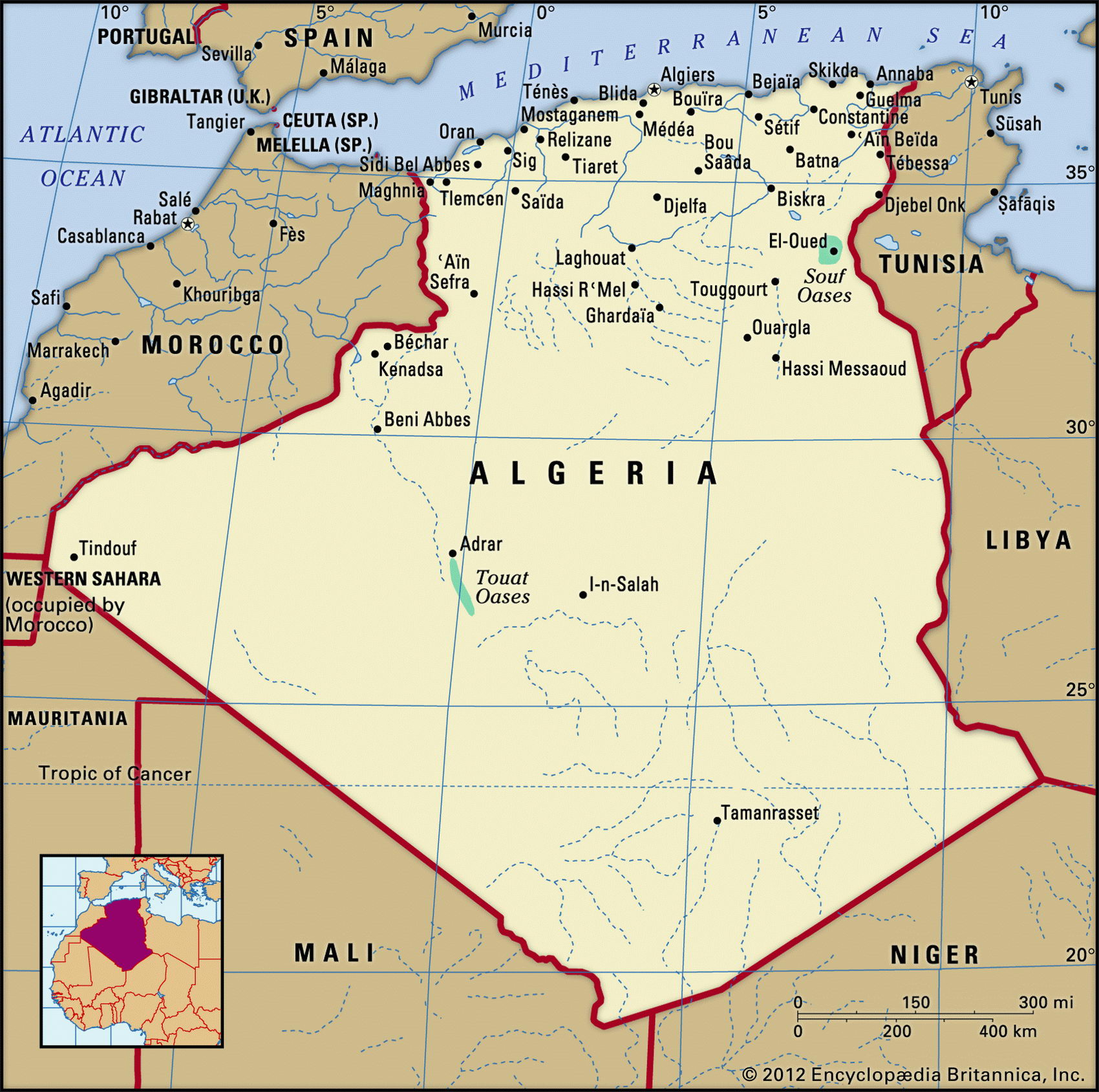 Алжир карта с городами