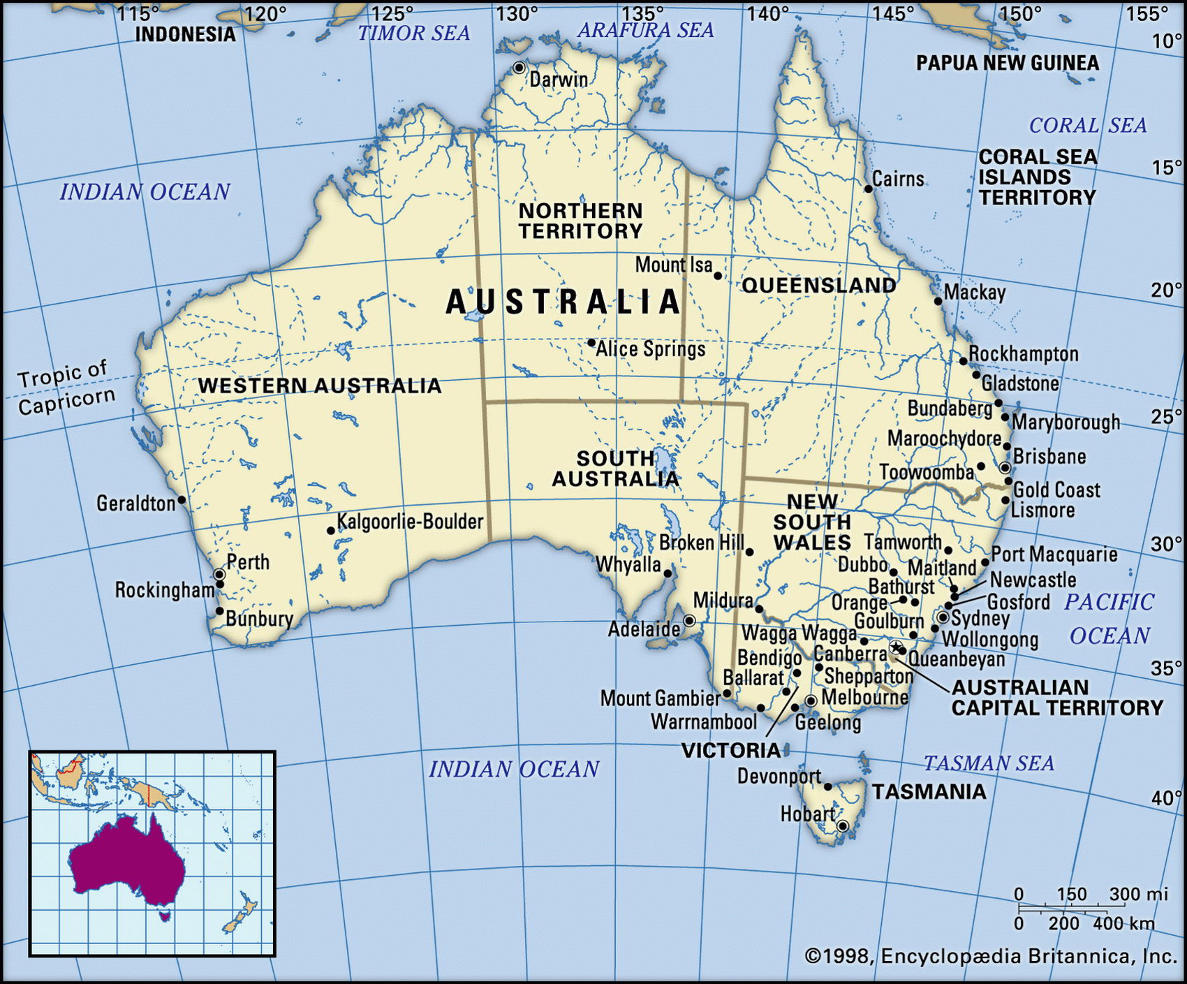 Австралия карта с городами