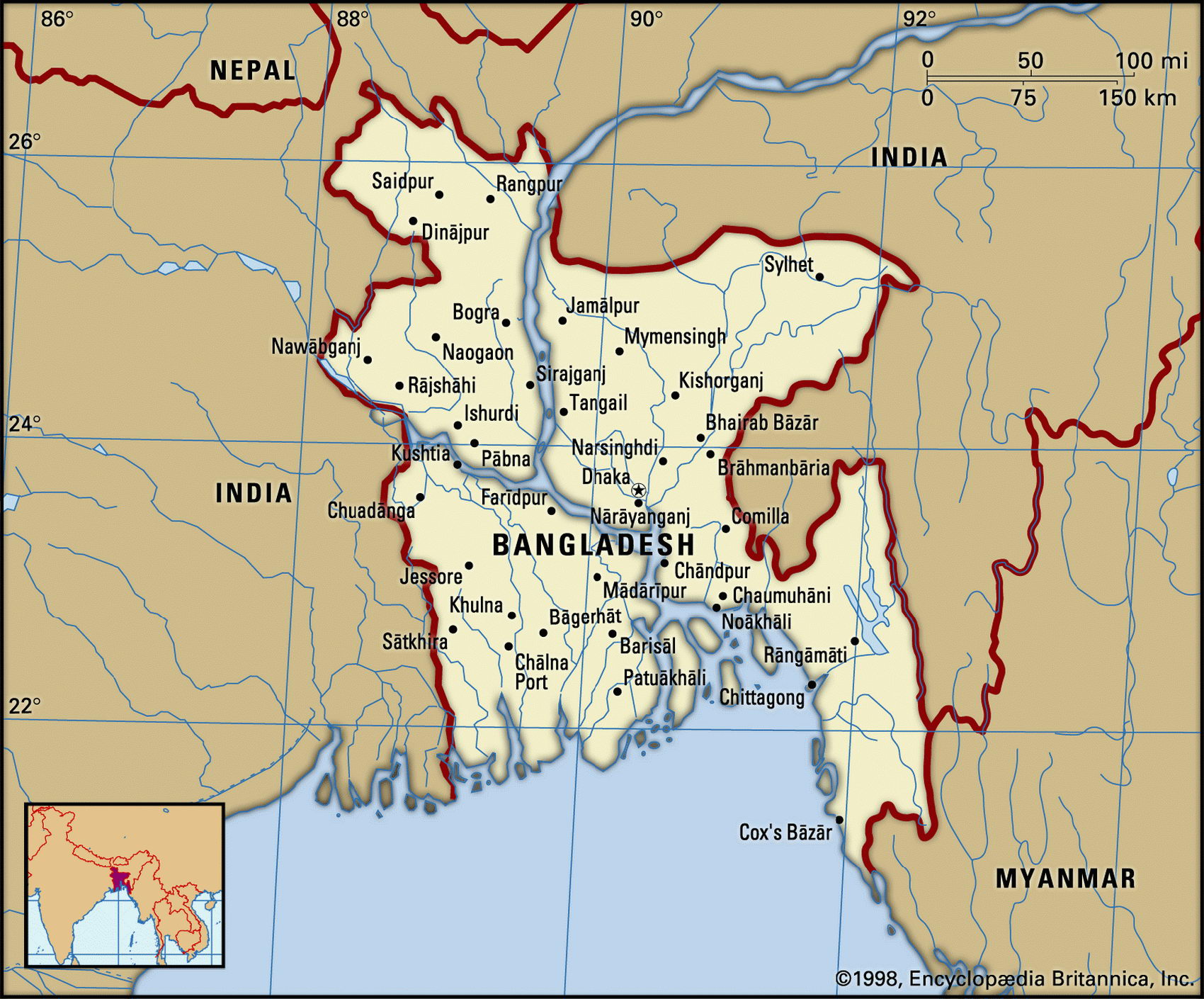 Бангладеш карта с городами