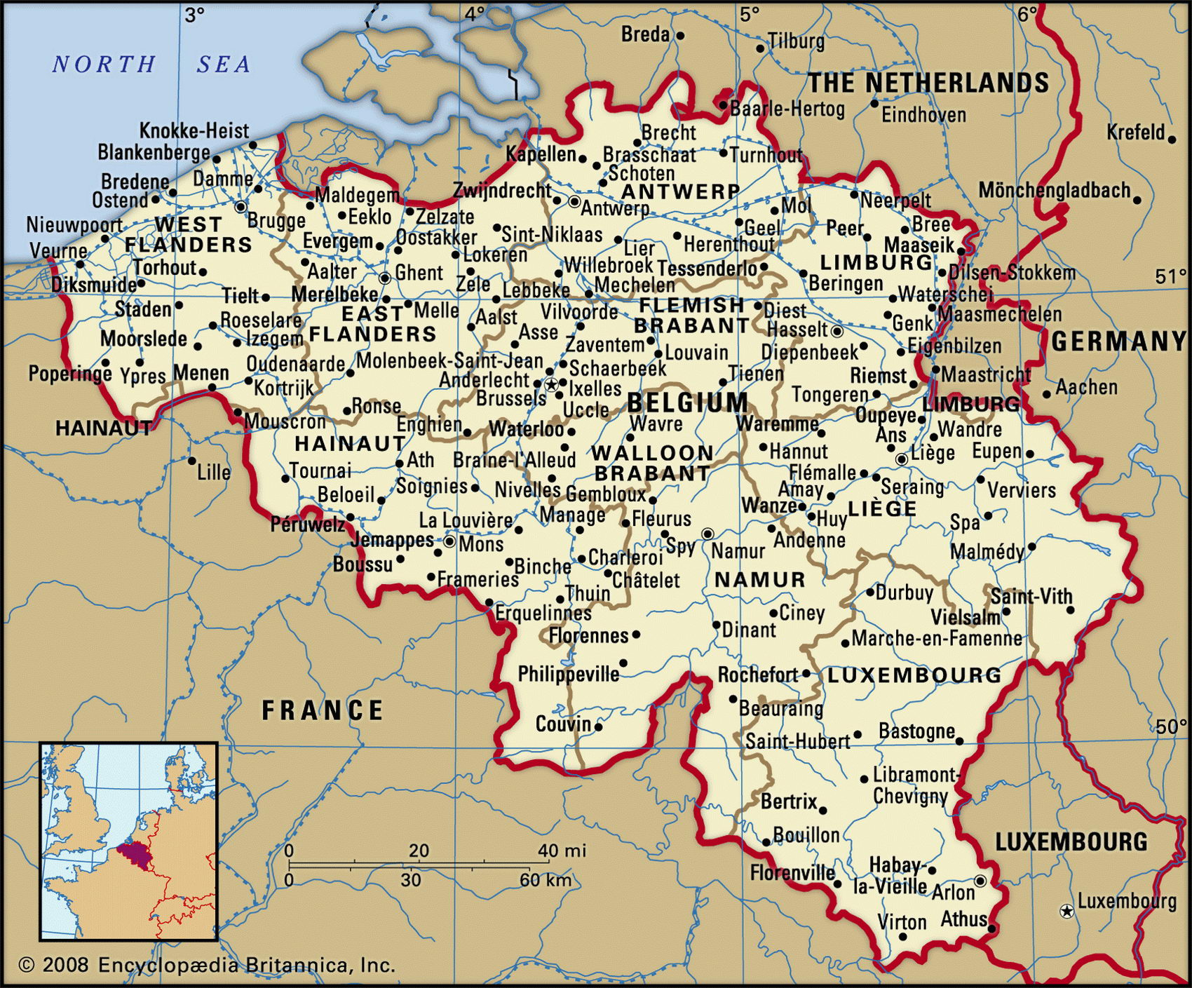 Бельгия карта с городами и поселками