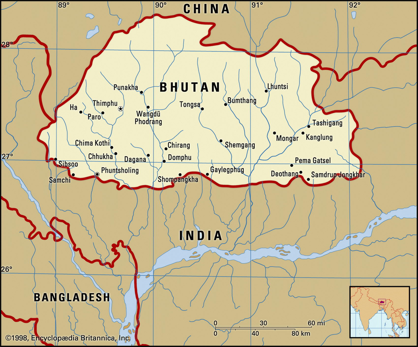Бхутан на карте мира